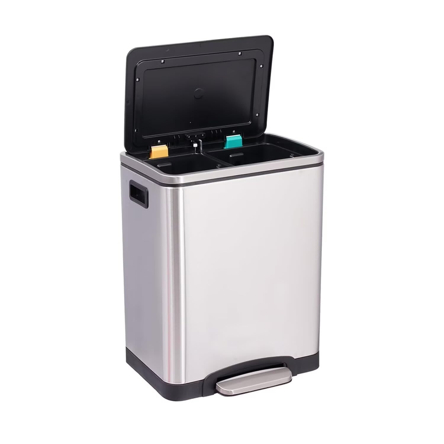 WhizMax JXNAG-PIS-334M4QYS 8 Gallon Dual Compartment Trash Can Rectangle Stainless Steel Garbage Bin with Removable Inner Bucket Step Waste Bin with Soft Close Lid for Dining Room Bathroom