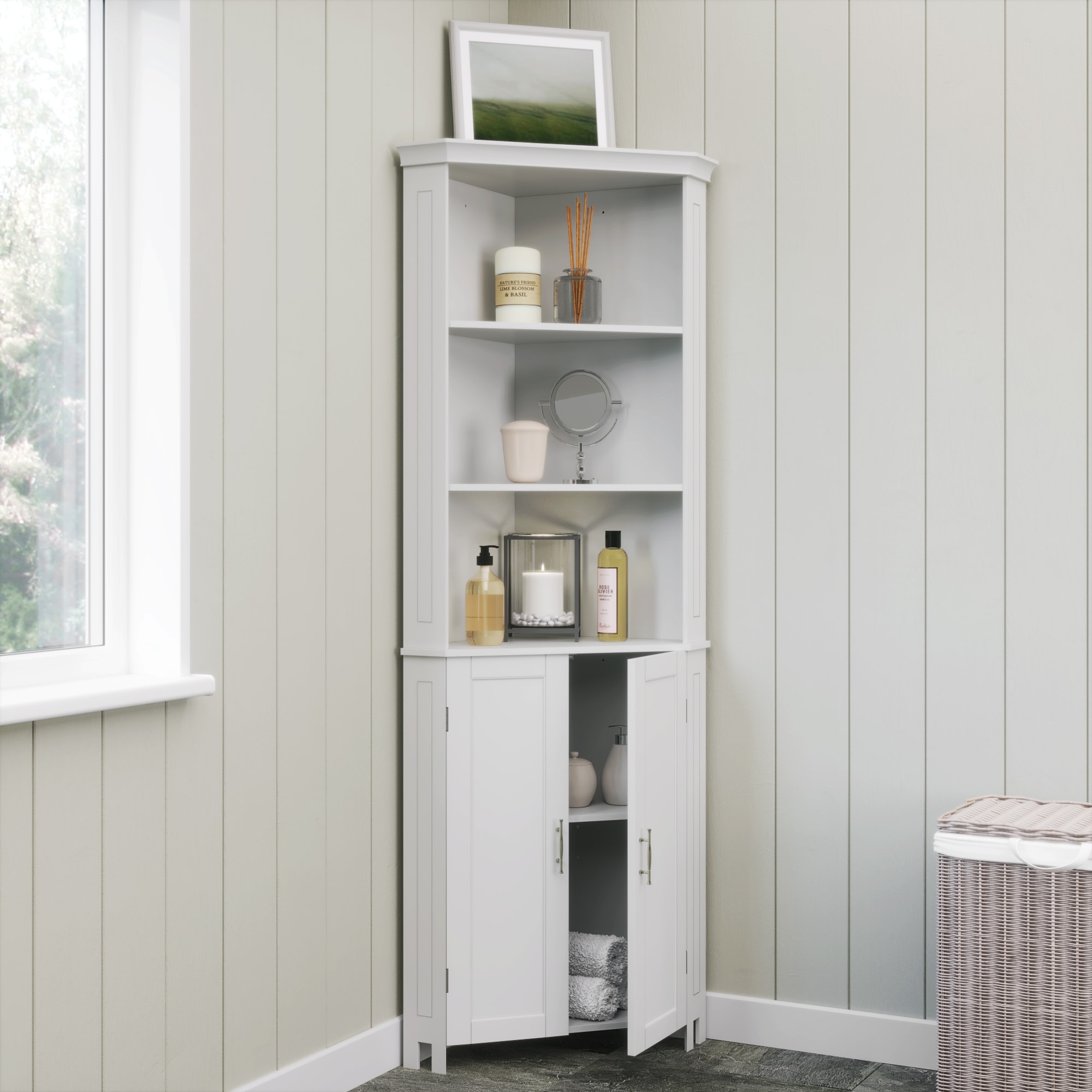 White 2-Tier Cabinet With Toilet Paper Holder