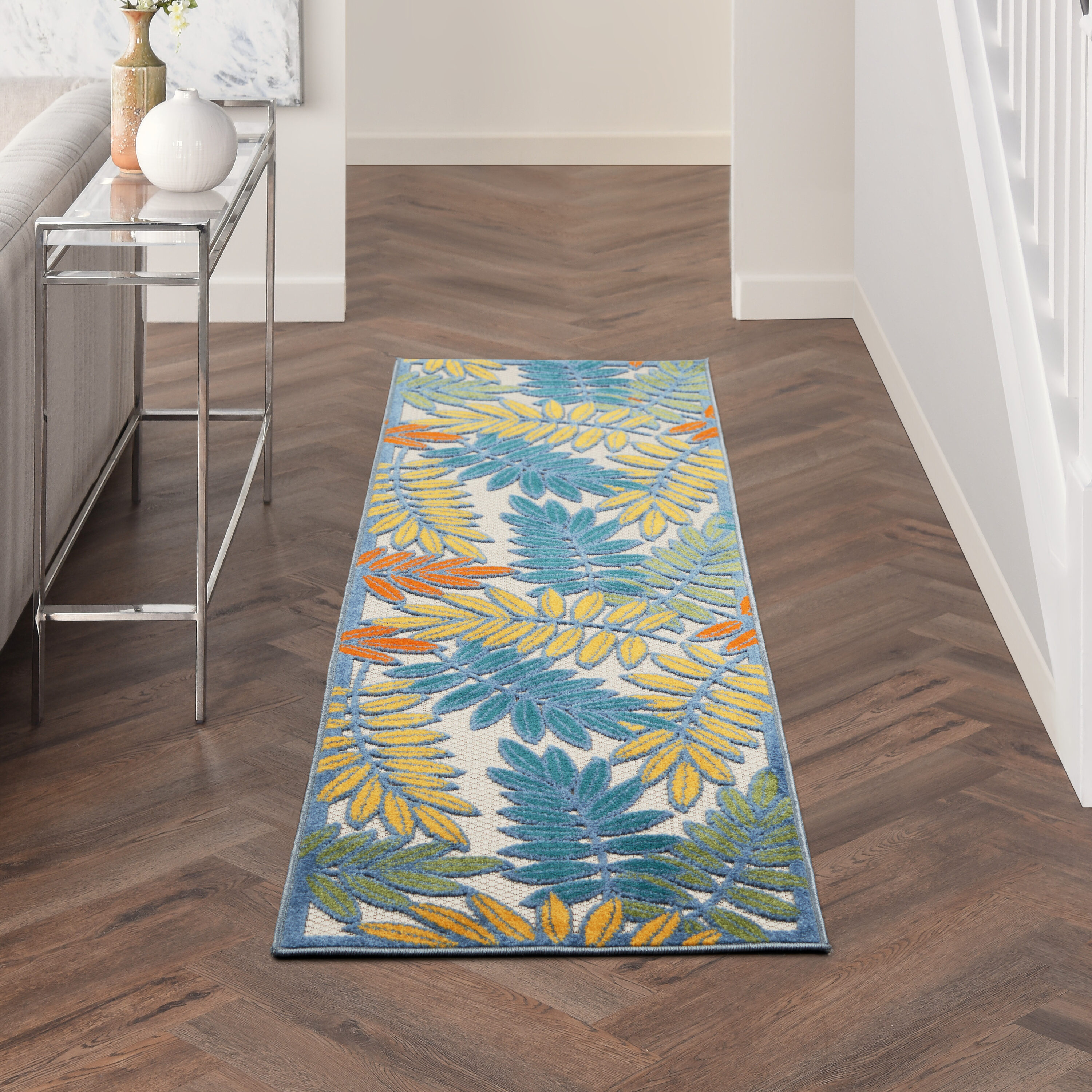 Nourison 099446827784 Aloha 2 x 6 (ft) Loomed Polypropylene Ivory/Multi Rectangular Indoor/Outdoor Floral/Botanical Tropical Runner rug