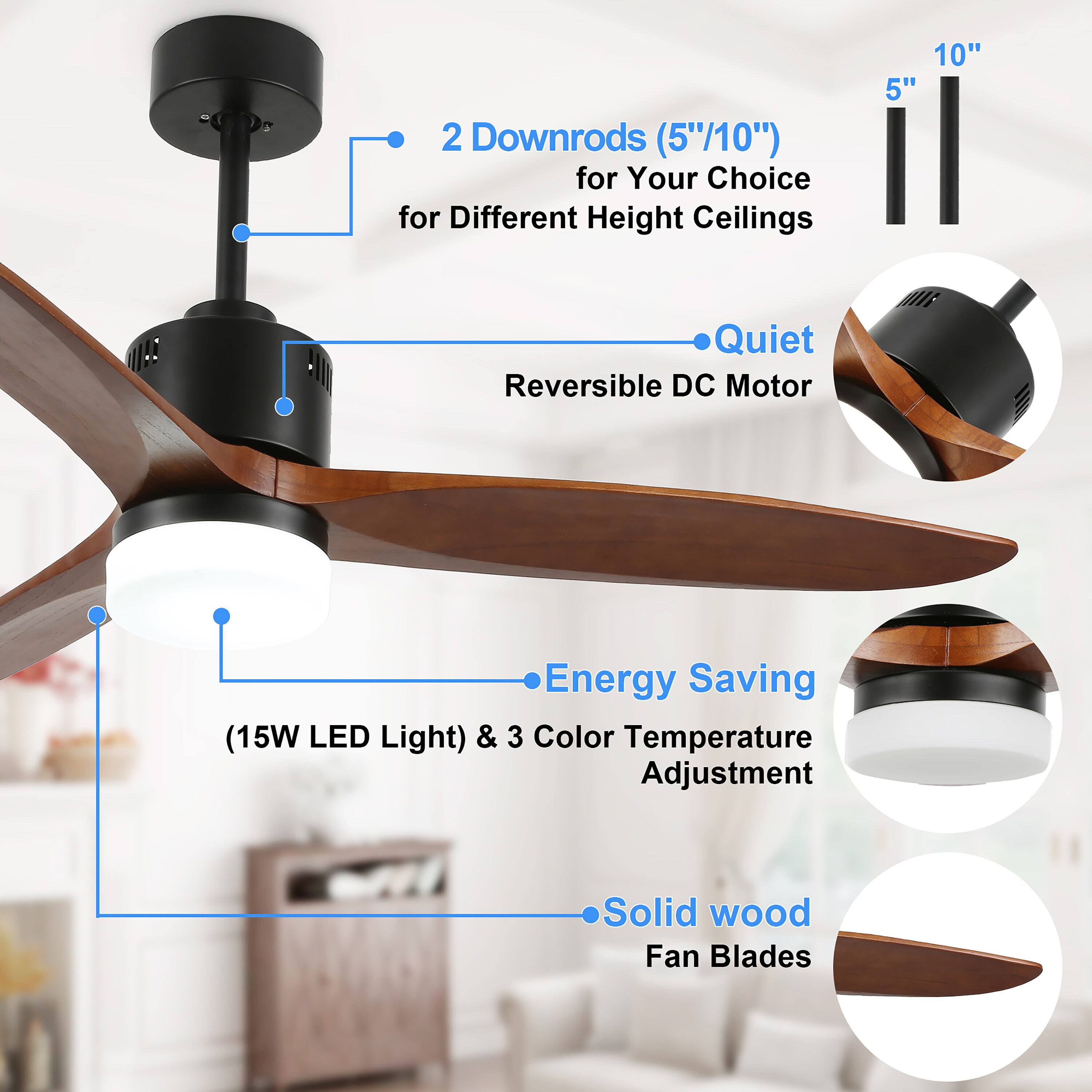 Bella Depot Ceiling Fan 52-in Black Color-changing Indoor Ceiling Fan ...