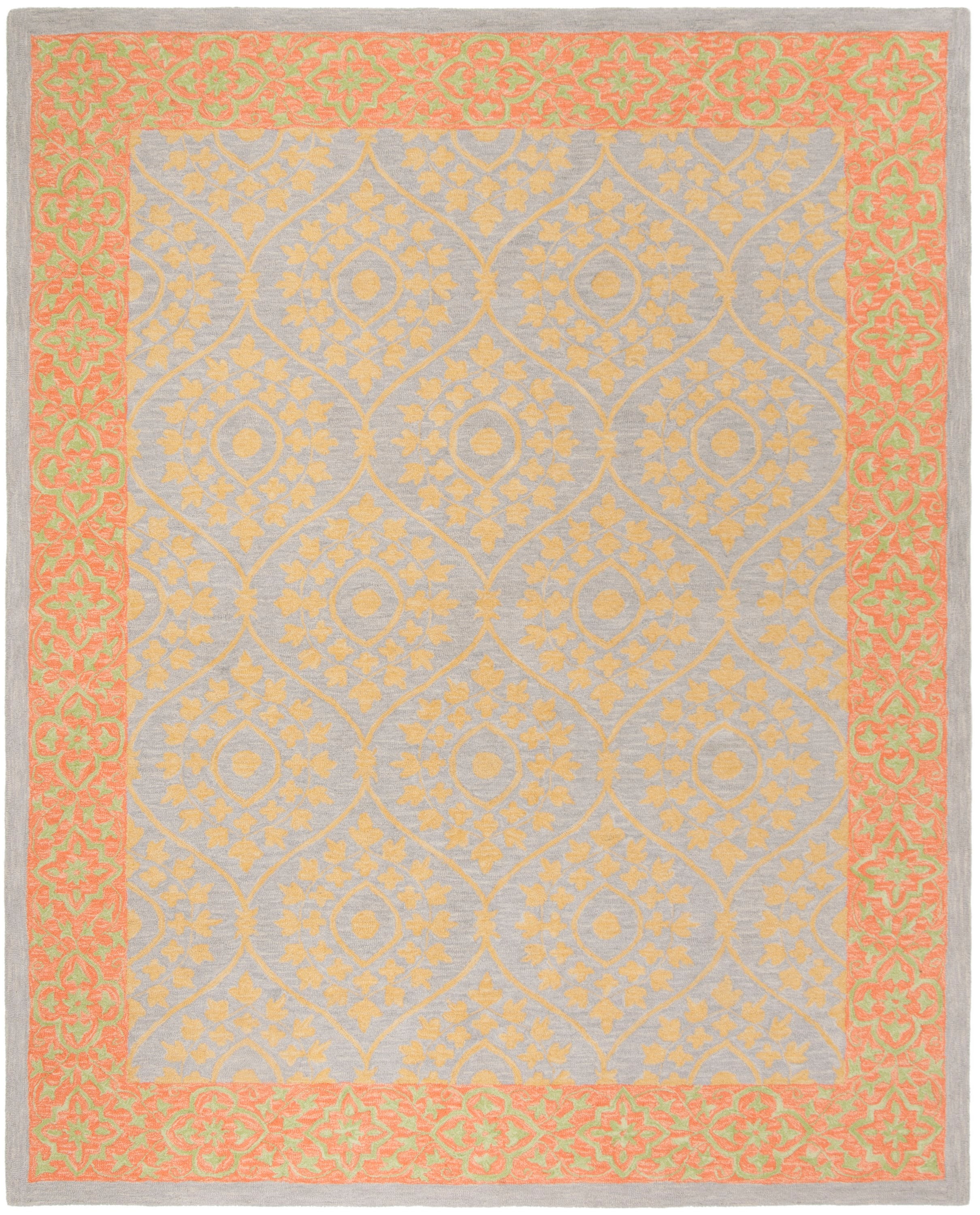 Ivory and Orange Floral Wool 8' x 10' Area Rug