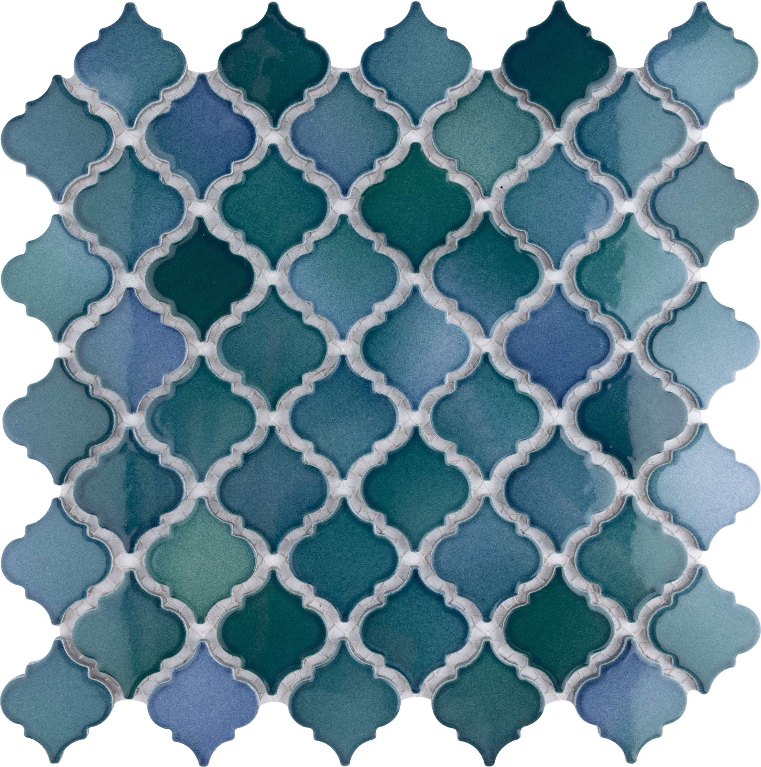 Affinity Tile FKOLTRAM Hudson Aquamarine 12-in x 13-in Glossy Porcelain Stone Look Arabesque Mosaic Floor and Wall Tile (11-sq. ft/ Carton)