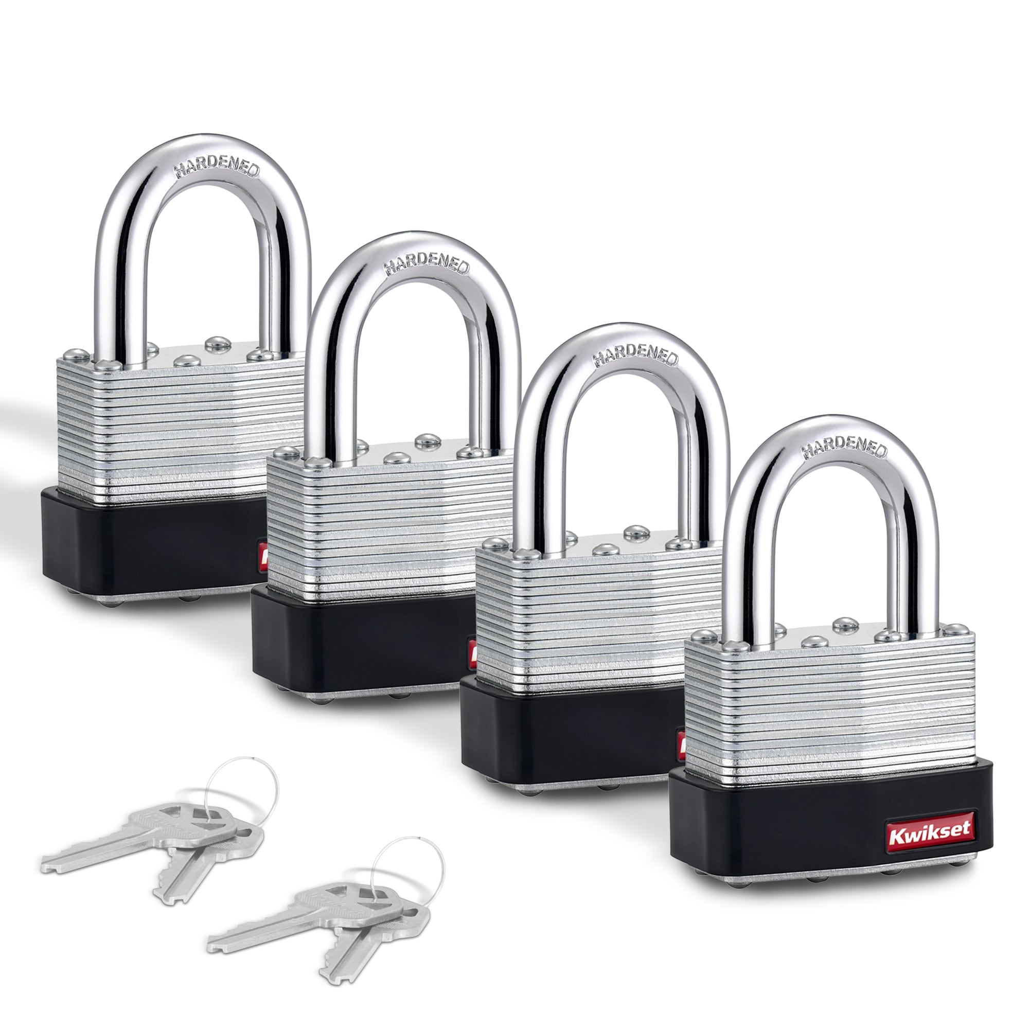 Kwikset Keyed Padlock, 1-15/16-in Wide x 1-1/8-in Shackle 4 -Pack