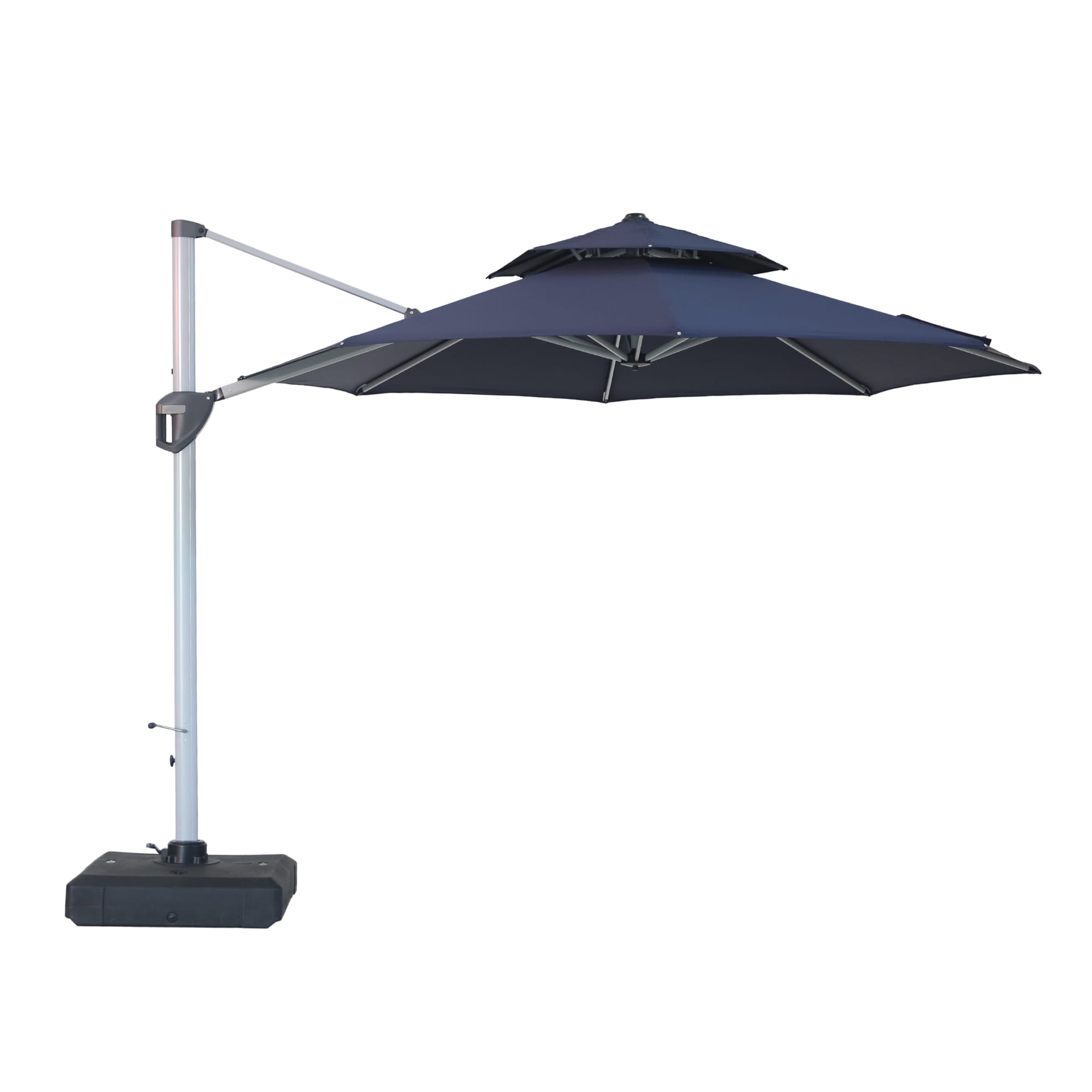 11-ft Aluminum Octagon Navy Blue Crank Cantilever Patio Umbrella with Base | - Clihome CWCH-OP7CS0376NY