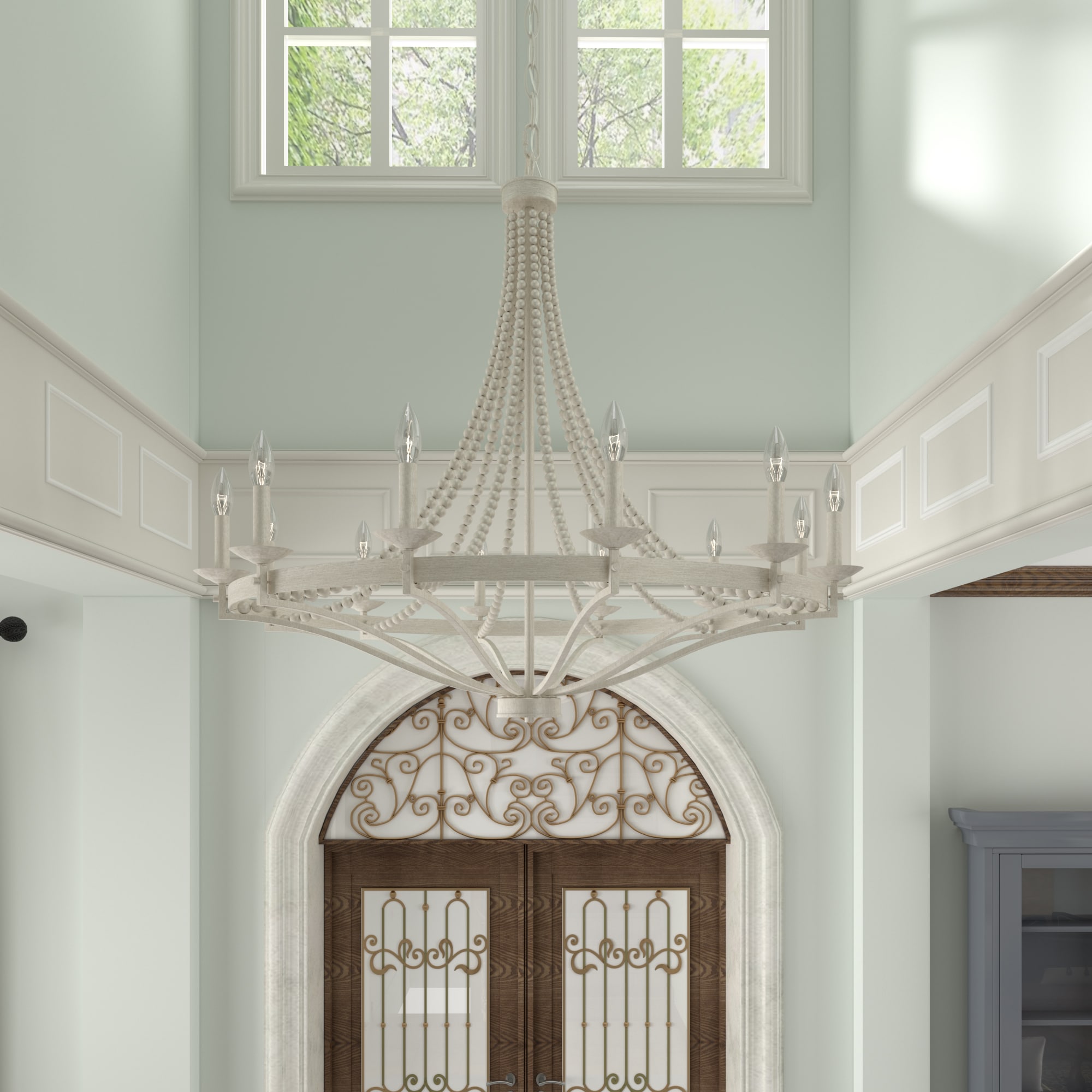 ACROMA 5512WO Streator 12 -Light Matte Off-white Farmhouse Bare bulb For Use in Bedrooms, Dining Rooms, Foyers, Kitchens, Living Rooms Chandelier