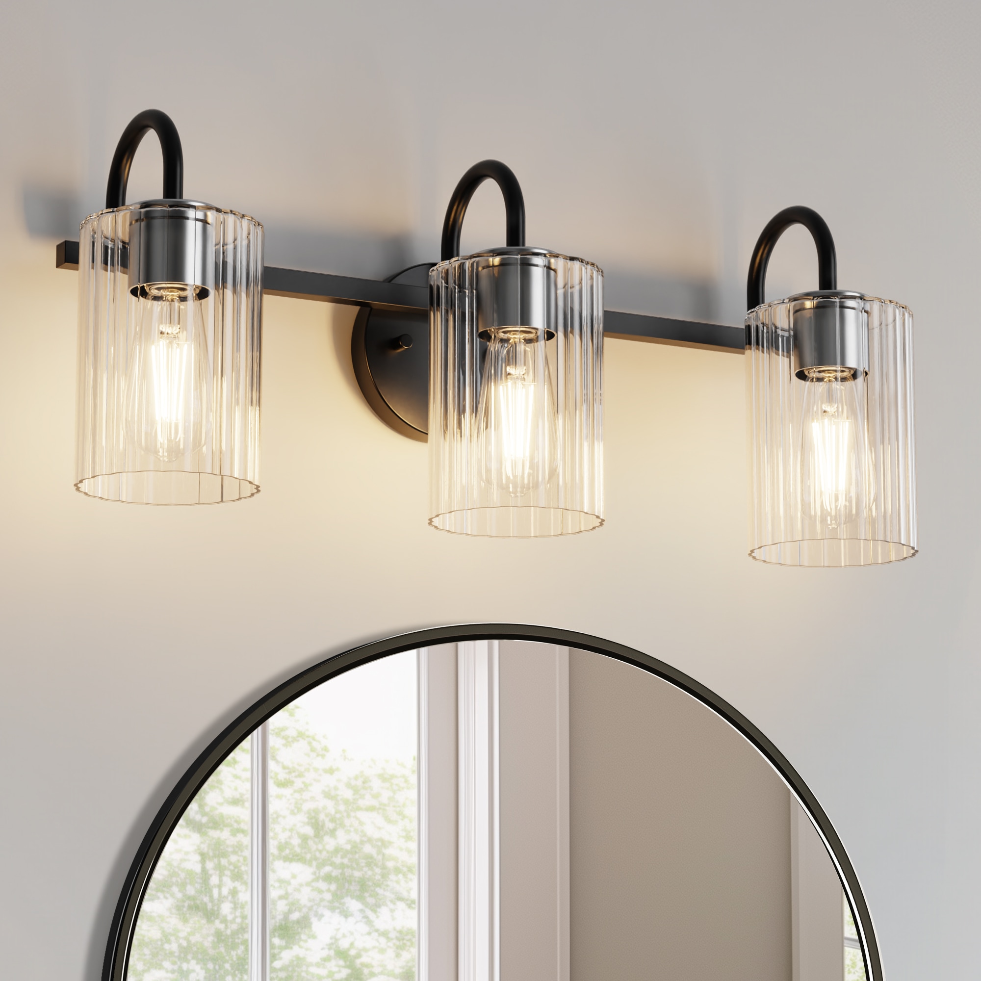 YANSUN LA-ZD-JQ15701CBK-11 23.6-in 3 -Light Matte Black Industrial Vanity light