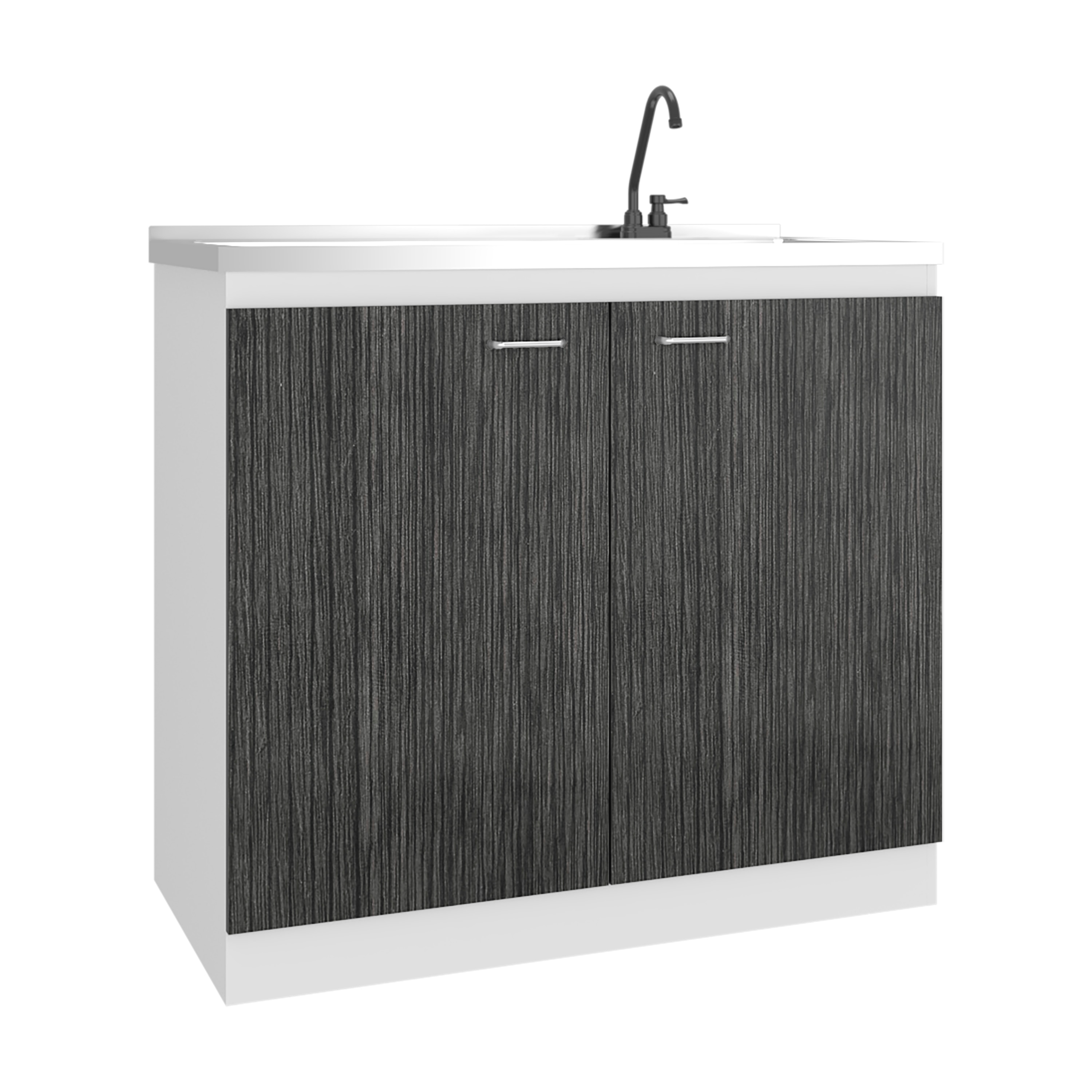LUXEYARD Napoles Utility Sink with Faucet Inclued and Integrated Stainless Steel Counter top Freestanding cabinet with two doors Metal Handles and Two interior shelves Gray and White