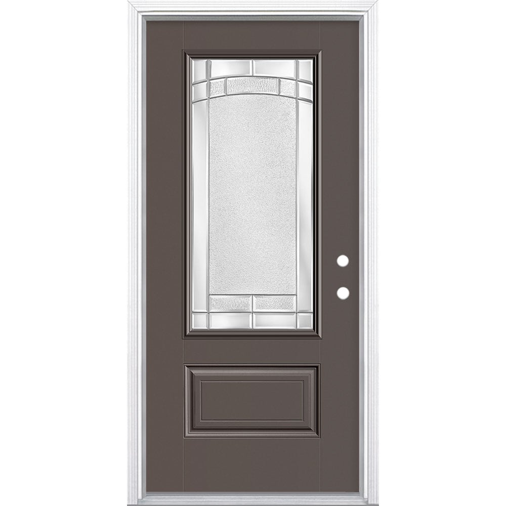 Masonite 3419579 Element 36-in x 80-in x 4-9/16-in Fiberglass 3/4 lite Left-hand inswing Timber Gray Painted Prehung Front Door with Brickmould Insulating core