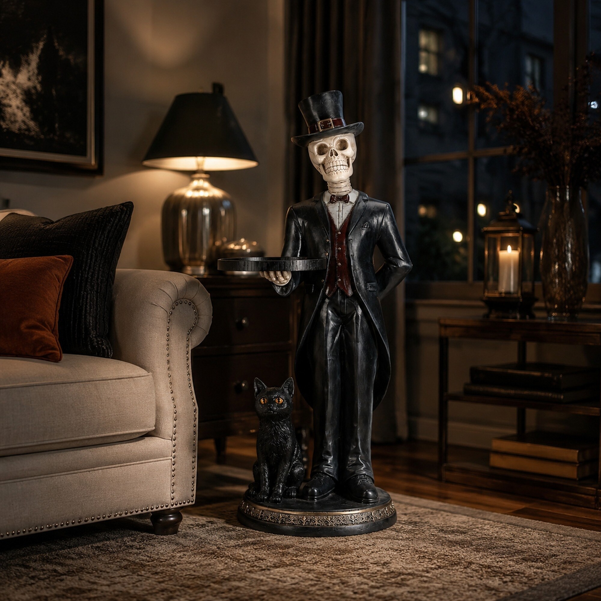TEINIE Halloween Skeleton Butler Floor Statue Resin Gothic Decor with ...