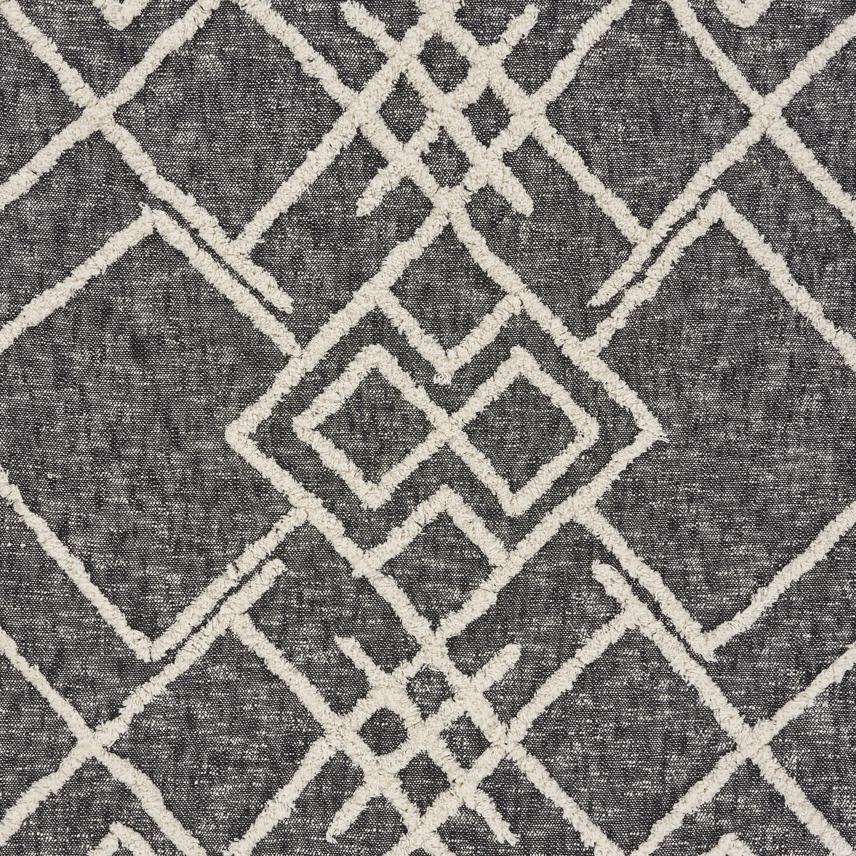 Handwoven Black and White Cotton Diamond Pattern Throw Blanket