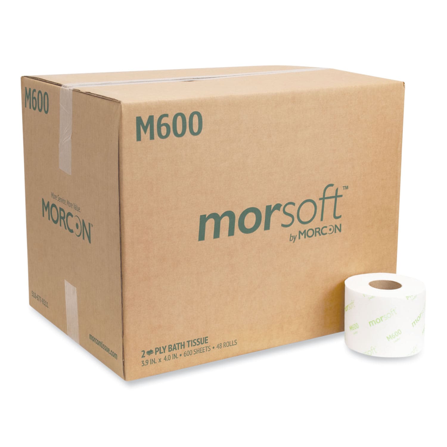 Morcon ESNMORM600 Morsoft Controlled Bath Tissue  Septic Safe  2 Ply  White  600 Sheets Roll  48 Rolls Carton