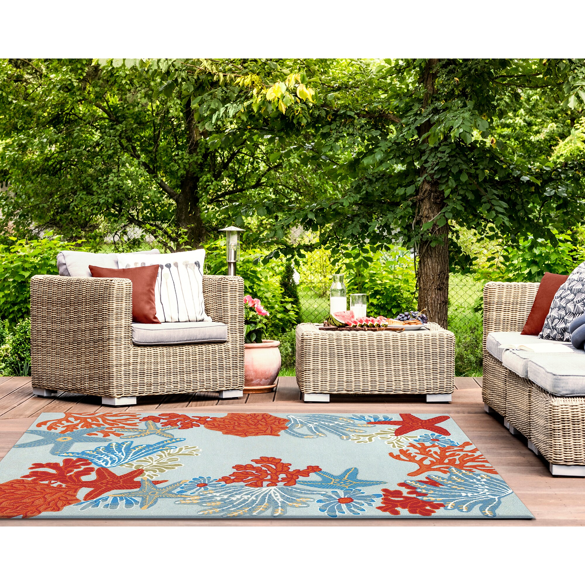 Hand-Tufted Rectangular Easy-Care Ocean Blue Rug 5' x 7'