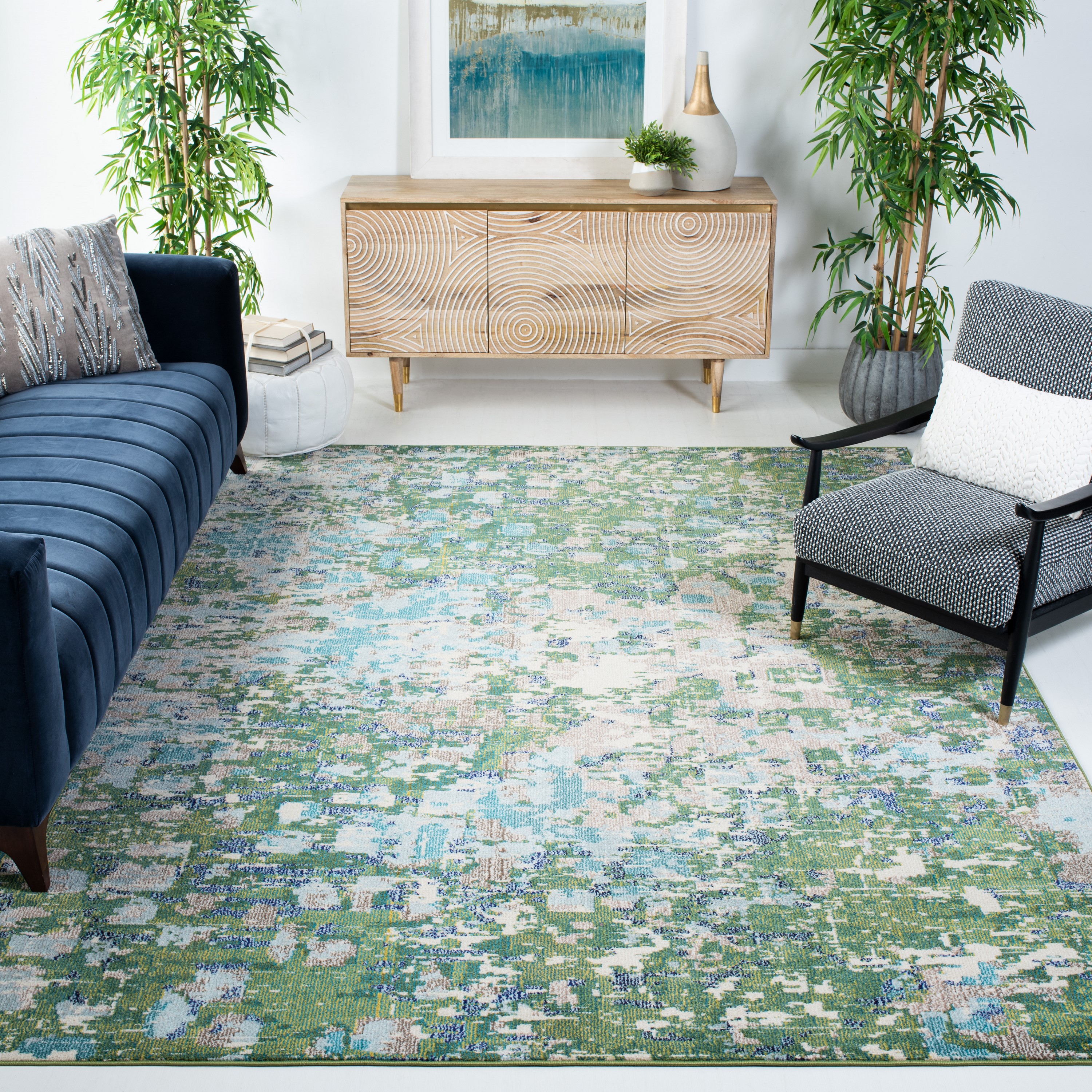 Safavieh MAD425Y-8 Madison Vanlay 8 x 10 (ft) Loomed Polypropylene Green/Turquoise Rectangular Indoor Abstract Bohemian/Eclectic Area rug