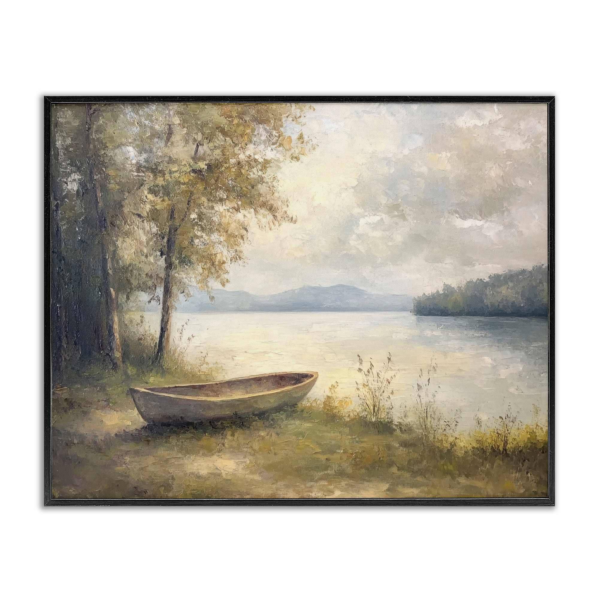 Stupell Industries BT-810-FR-16X20 Boat at Lake's Edge Black Framed Giclee Art By Petal Prints Design 20 x 16