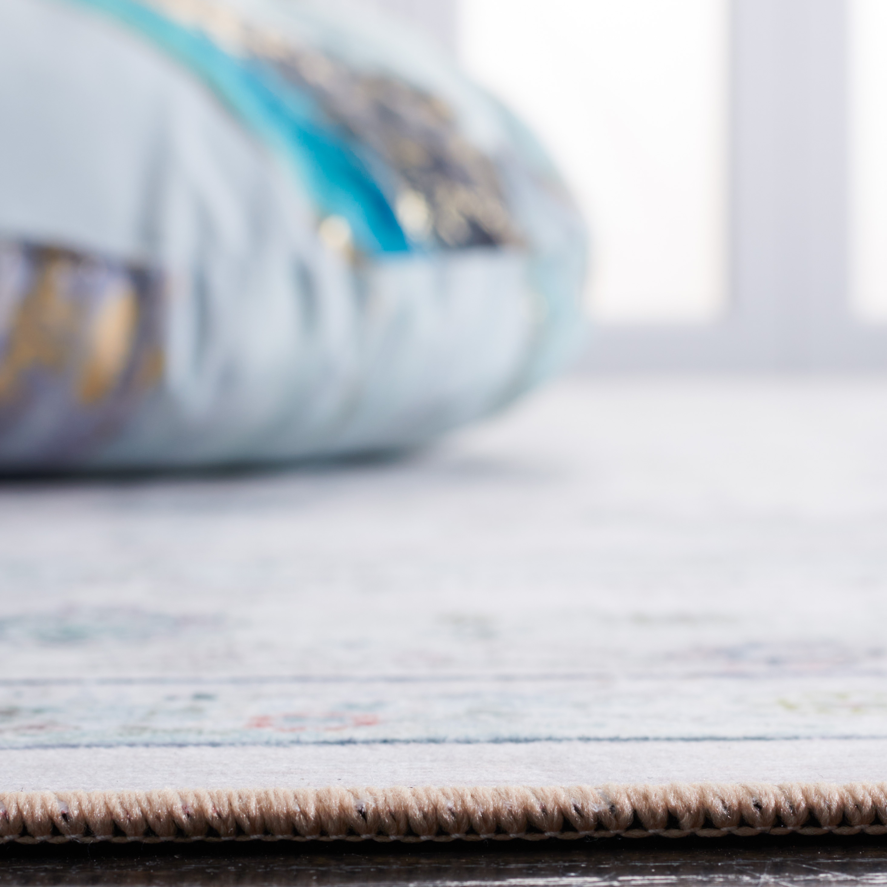 Handmade Blue Round Synthetic Non-slip Washable Rug, 6' x 9'