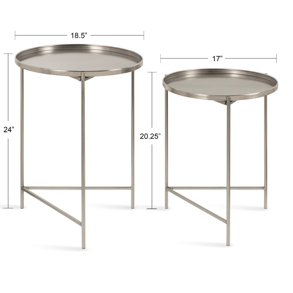 Ulani Satin Silver Nesting Metal Side Tables, Set of 2