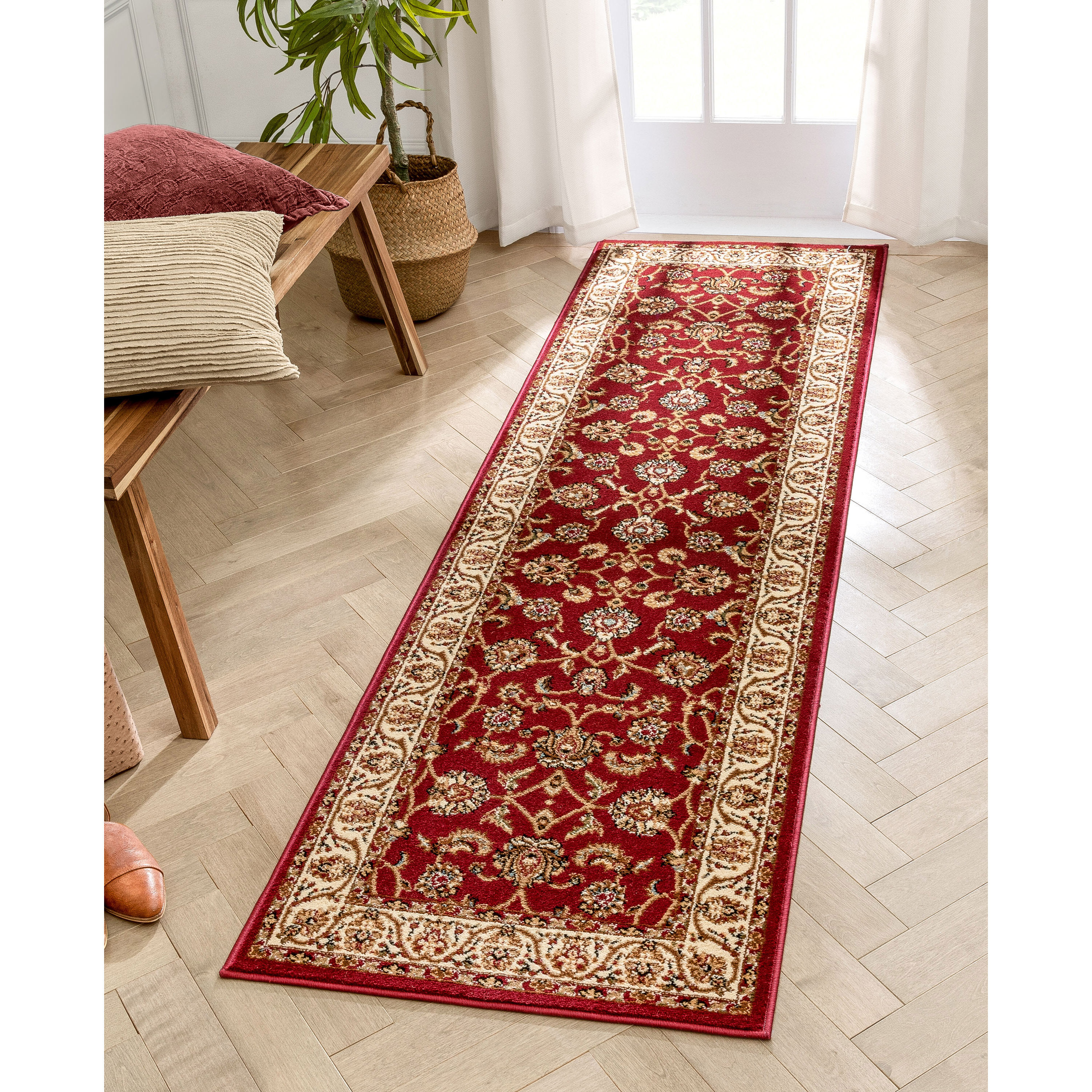 Well Woven 549302 2 x 7 (ft) Loomed Polypropylene Red Rectangular Indoor Medallion Persian Runner rug