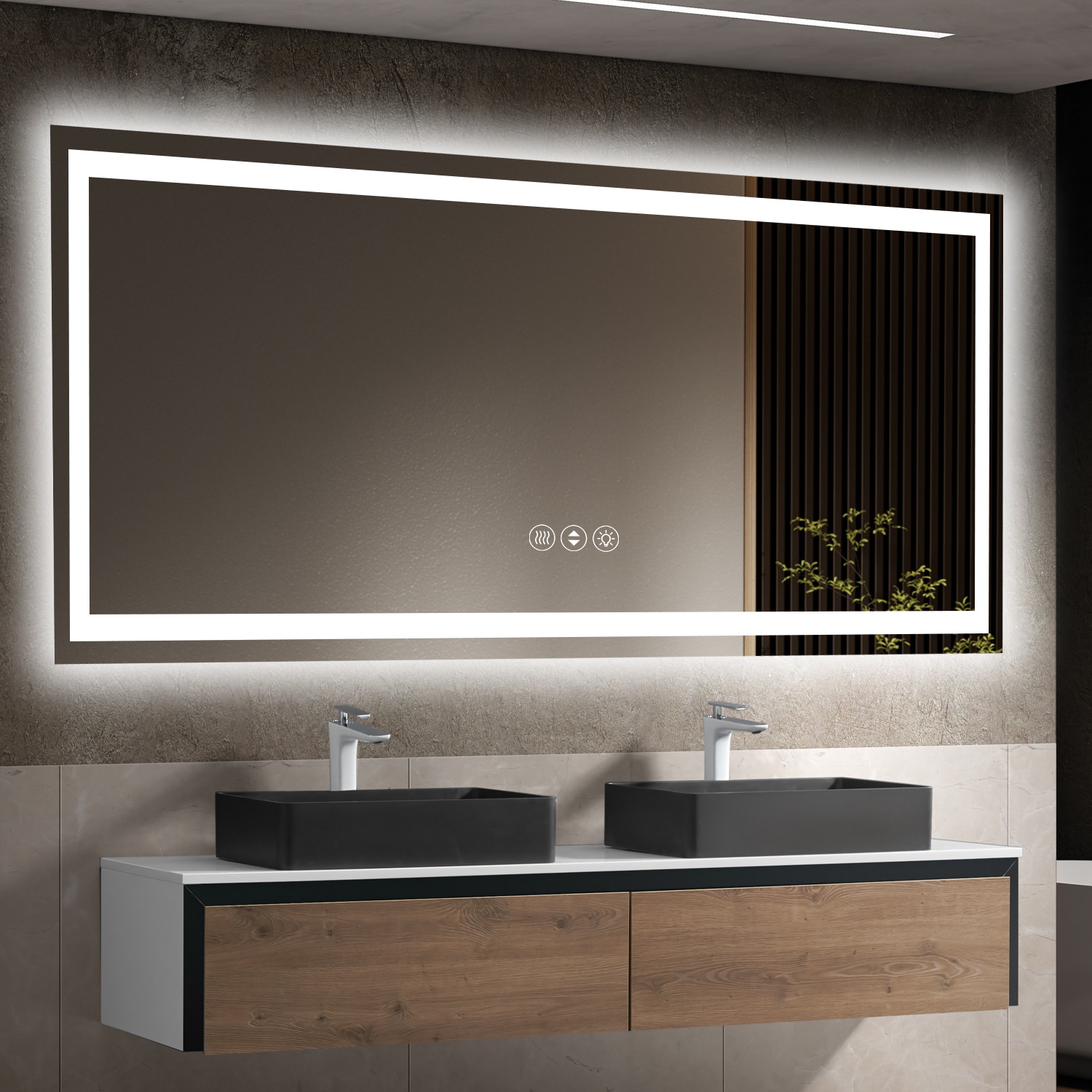 WELLFOR GIBEMR8436S 84-in x 36-in Polished Frameless Rectangle Dimmable LED Lighted Fog Free Bathroom Vanity Mirror ( Silver )