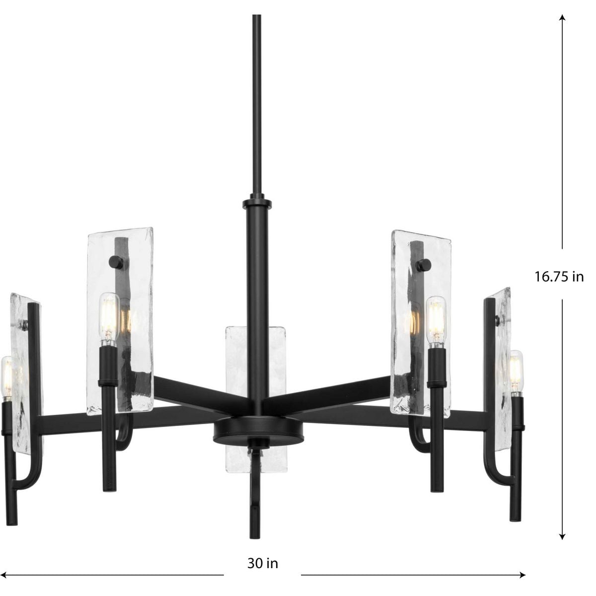 Matte Black 5-Light Chandelier with Clear Textured Glass