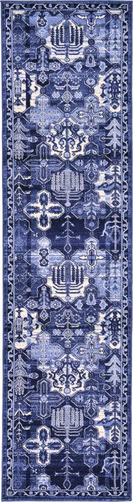 Unique Loom 3119751 Cathedral La Jolla 3 x 10 (ft) Loomed Polypropylene Blue/Ivory Rectangular Indoor Geometric Bohemian/Eclectic Runner rug
