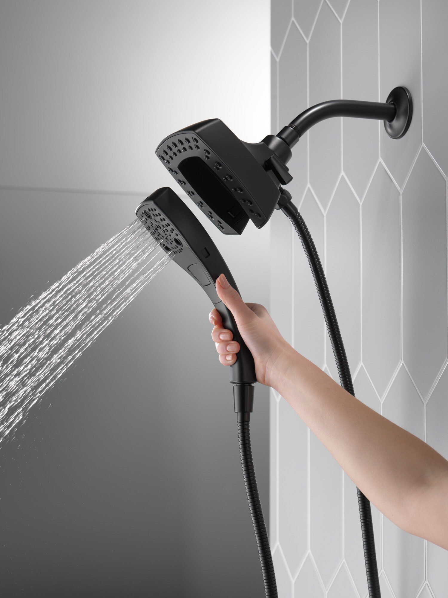 Matte Black Stainless Steel Dual Handheld Wall Mount Shower
