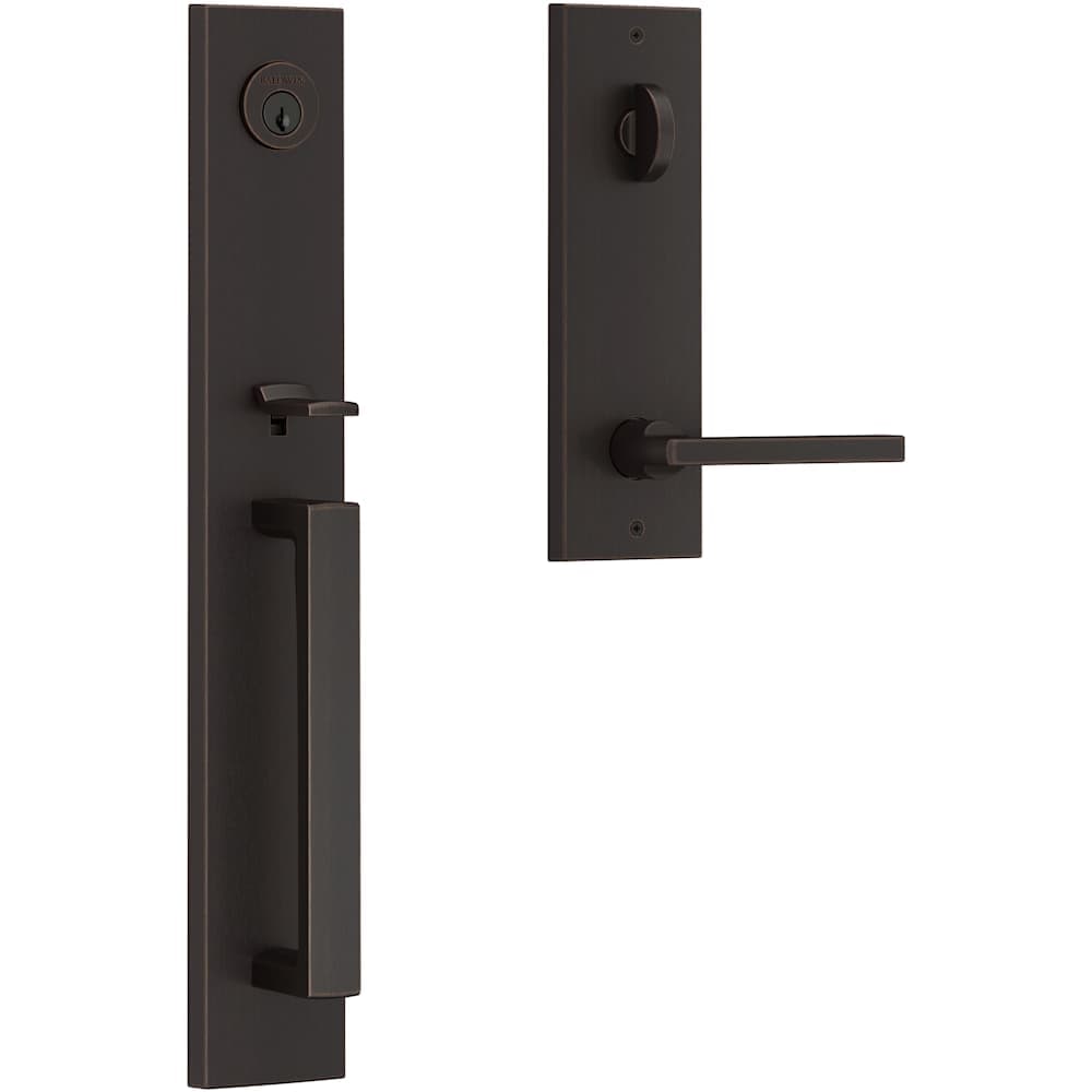 Baldwin EE.SANxSQU.R.CQE Santa Cruz Full Plate Single Cylinder Keyed Entry Handleset with Interior Square Lever and Emergency Egress Function
