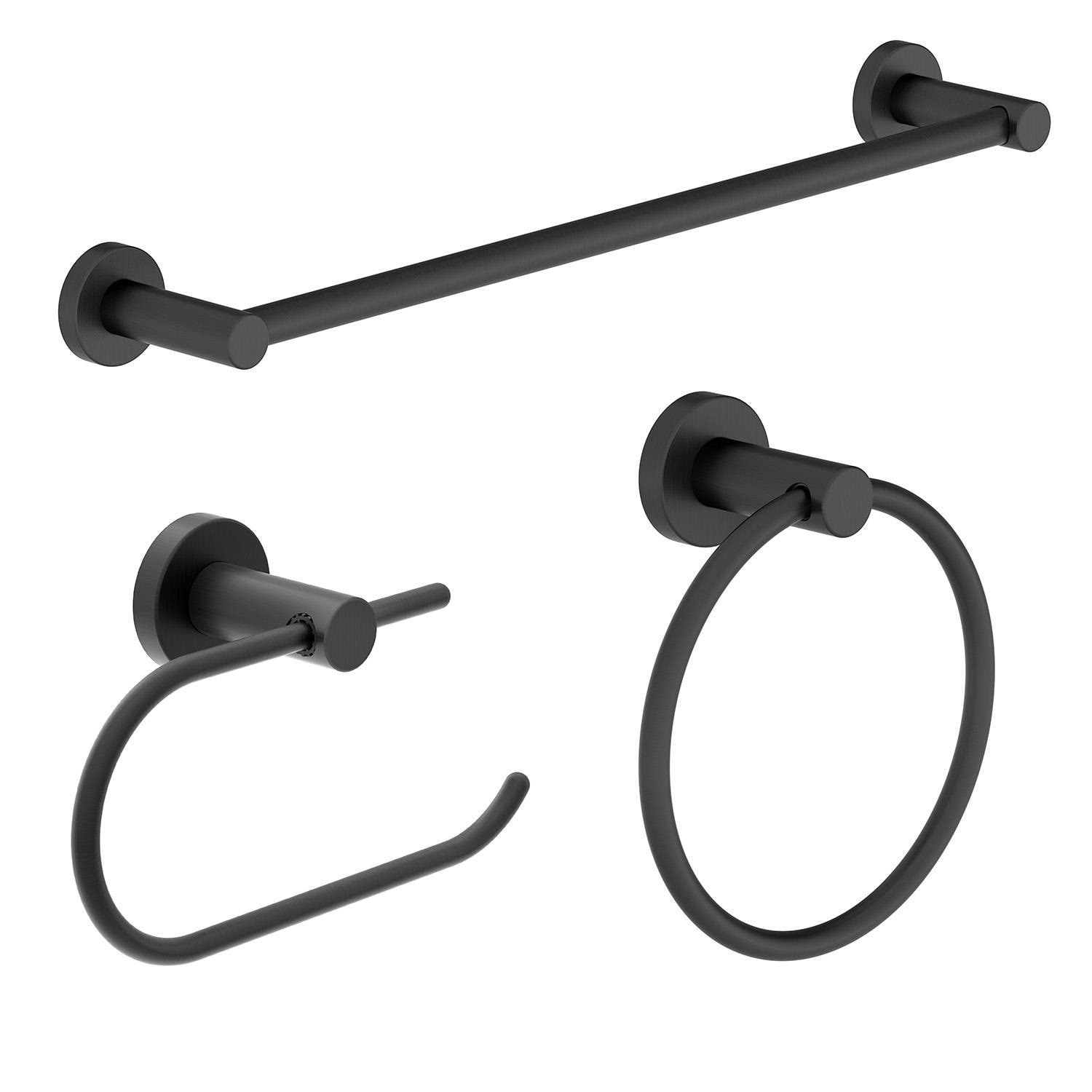 Symmons 35AC3BUNDLEMB 3 -Piece Dia Matte Black Decorative Bathroom Hardware Set Towel Bar, Toilet Paper Holder, Towel Ring Included