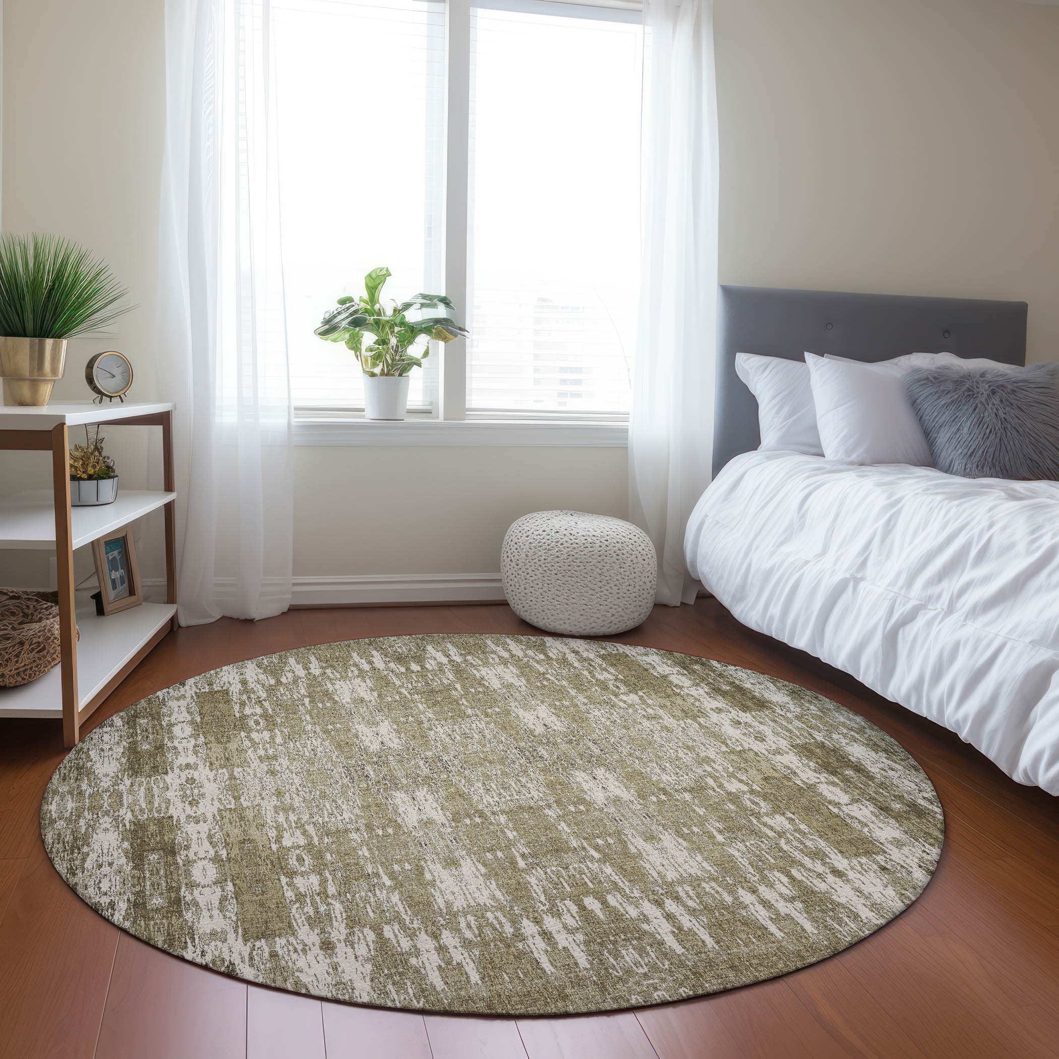 Addison Rugs ACN580BG8RO Chantille ACN580BG 8 x 8 (ft) Polyester Beige Round Indoor/Outdoor Geometric Machine washable Area rug