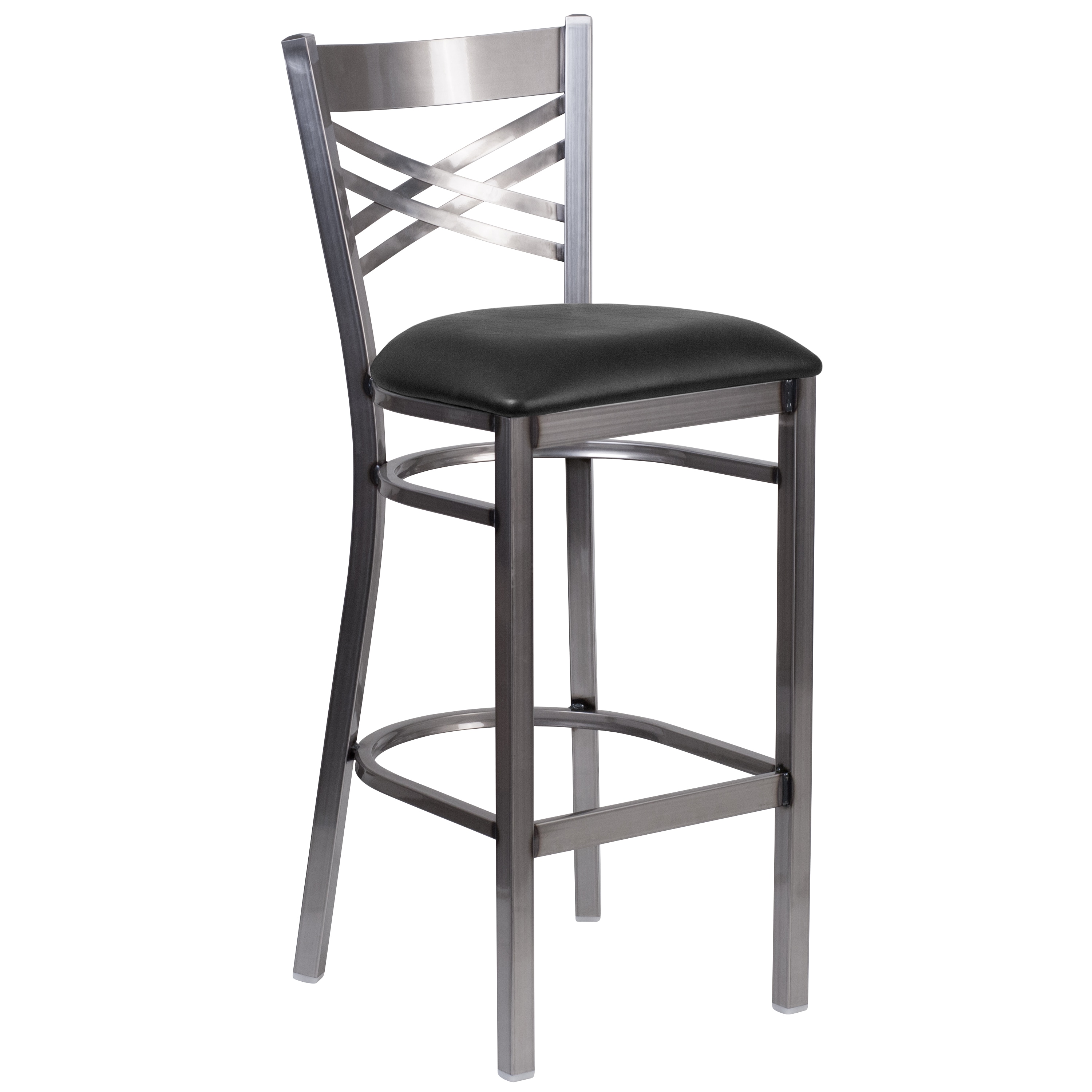 Flash Furniture 889142086468 Black Vinyl Seat/Clear Coated Metal Frame 29.0-Inches H Bar height Square seat Upholstered Metal Bar Stool and Back