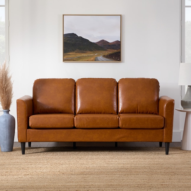 Brookside Clara Modern Camel Faux, Brown Leather Sofa Spray Paint