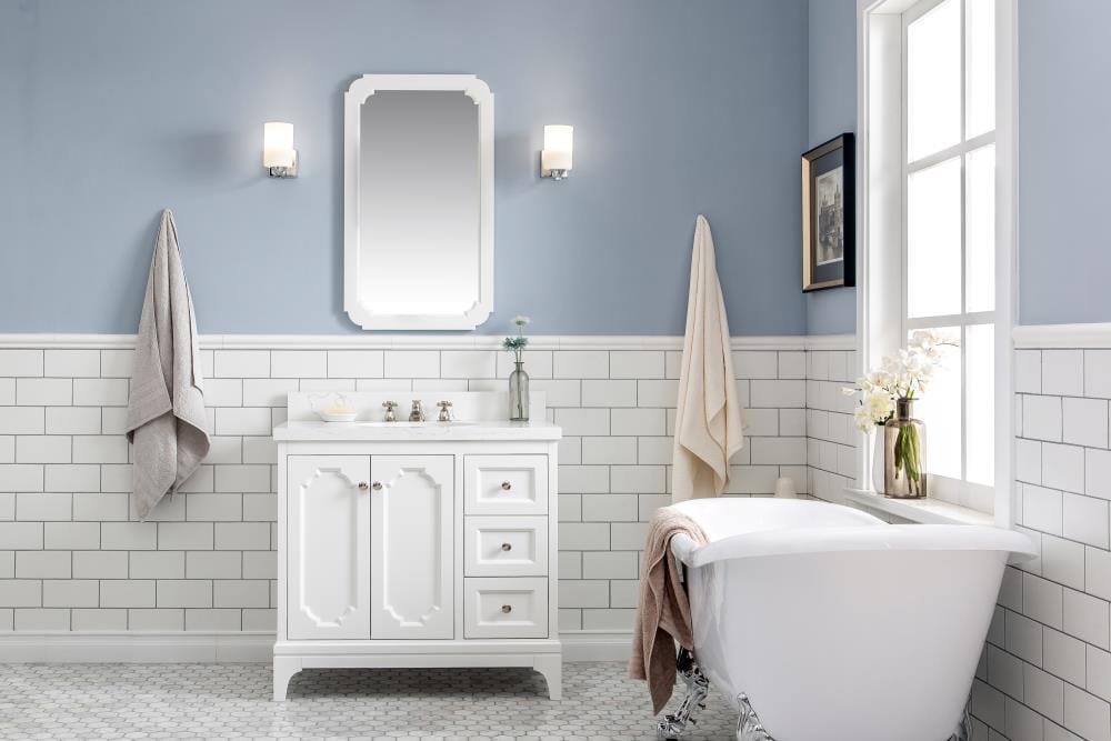 Water Creation VQU036QCPW52 Queen 36-in Pure White Undermount Single sink Bathroom Vanity with Quartz Quartz Top (Faucet Included)