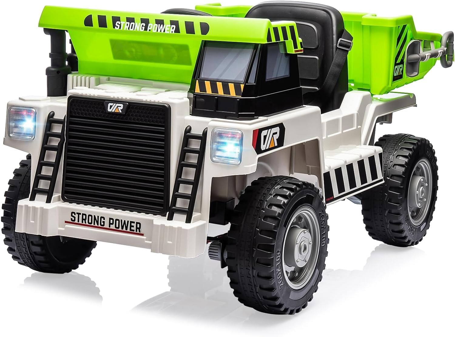 Qeetex TOYPTO0ZC67NB4 Hetoy 12V Ride On Dump Truck With Remote Control Electric Adjustable Dump Bed Bluetooth Led Lights And Two Driving Modes White