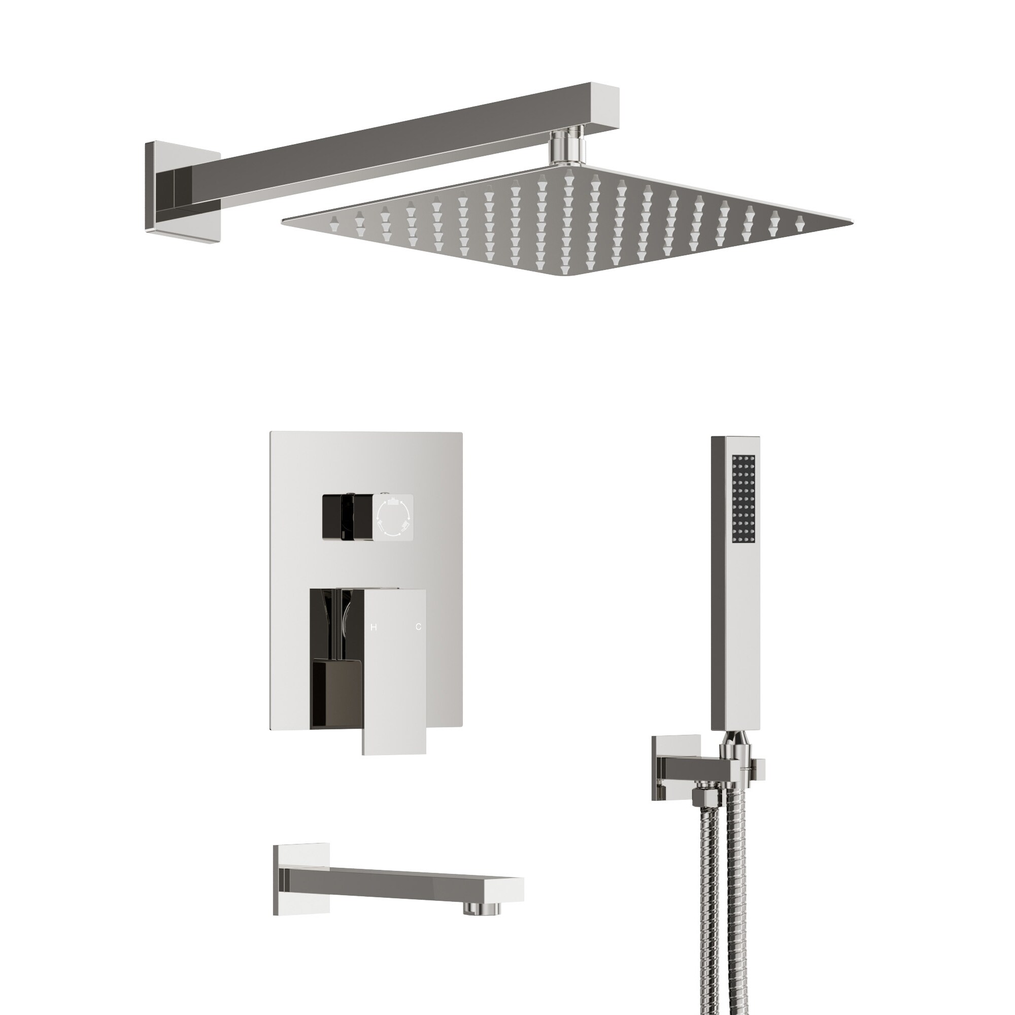 YAWWALK  3 Function 10 in Wall Mounted Waterfall Rain Shower Combo with Handheld and Splash Free Tub Spout Anti Scald Pressure Balance Valve Chrome