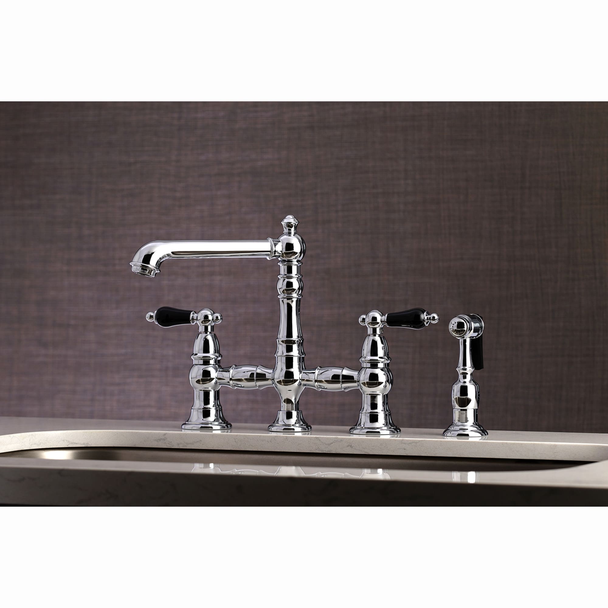 Kingston Brass WLKS7271PKLBS Duchess Polished chrome Double Handle Deck-mount Bridge Kitchen Faucet with Sprayer ( Side Sprayer Included )