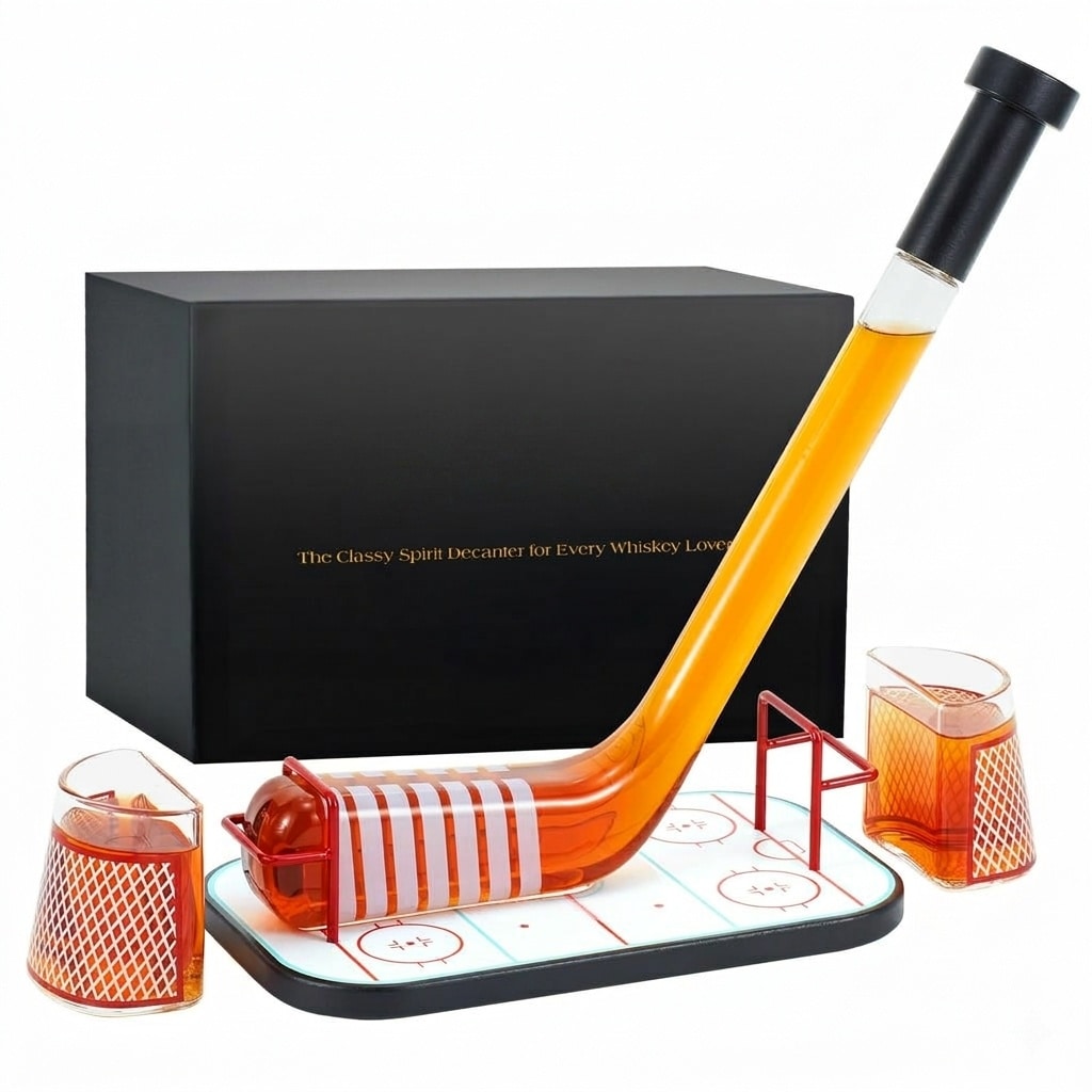 Aoibox  Ice Hockey Themed Whiskey Decanter Set with 2 Glasses 19 4oz Lead Free Glass Liquor Dispenser for Home