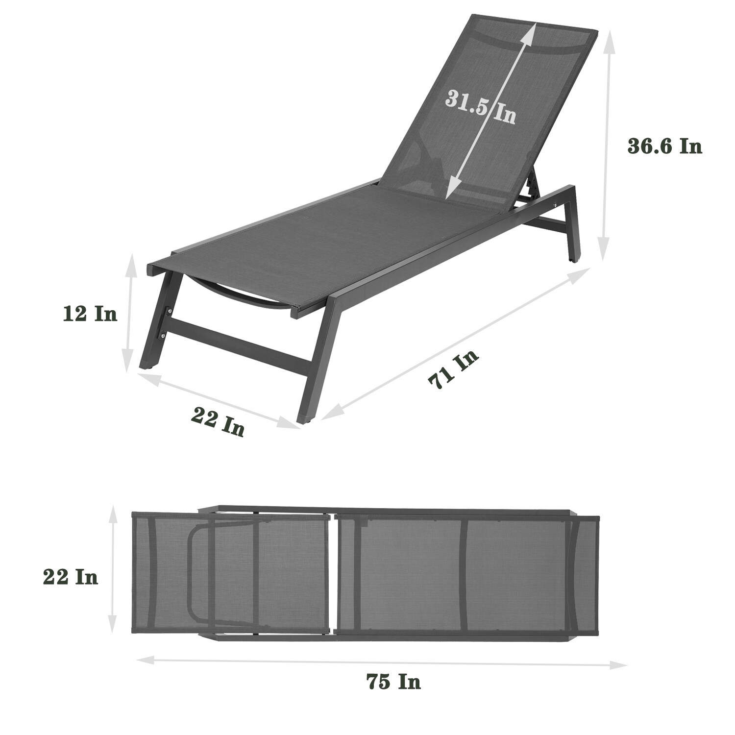 Clihome Patio Chair Metal Aluminum Frame Stationary Chaise Lounge Chair ...