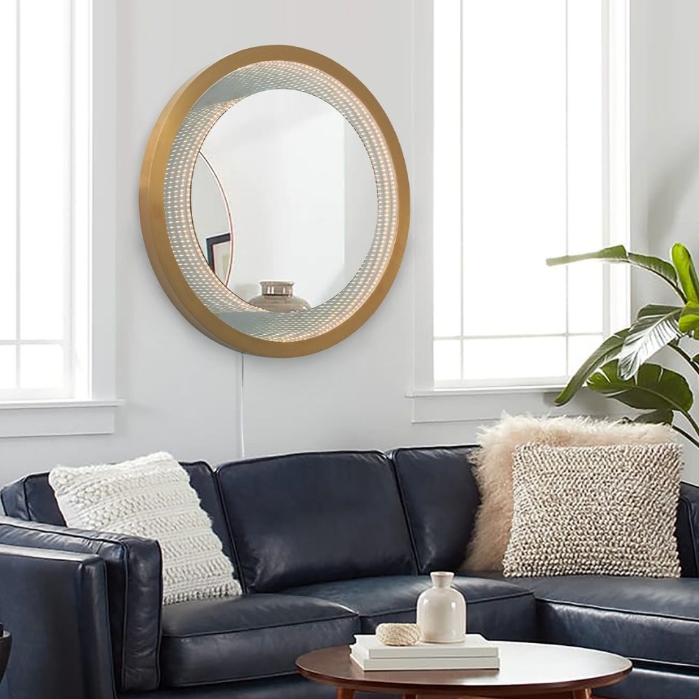 Starfall Infinity LED Round Wall Mirror with Brushed Brass Frame