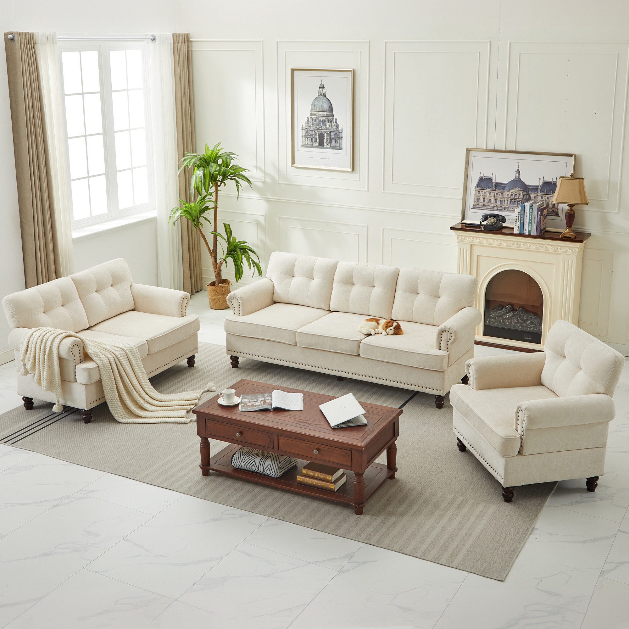 VOUA SAF-LYD3Z-BE 83-in Vintage Beige 6+ -seater Sectional