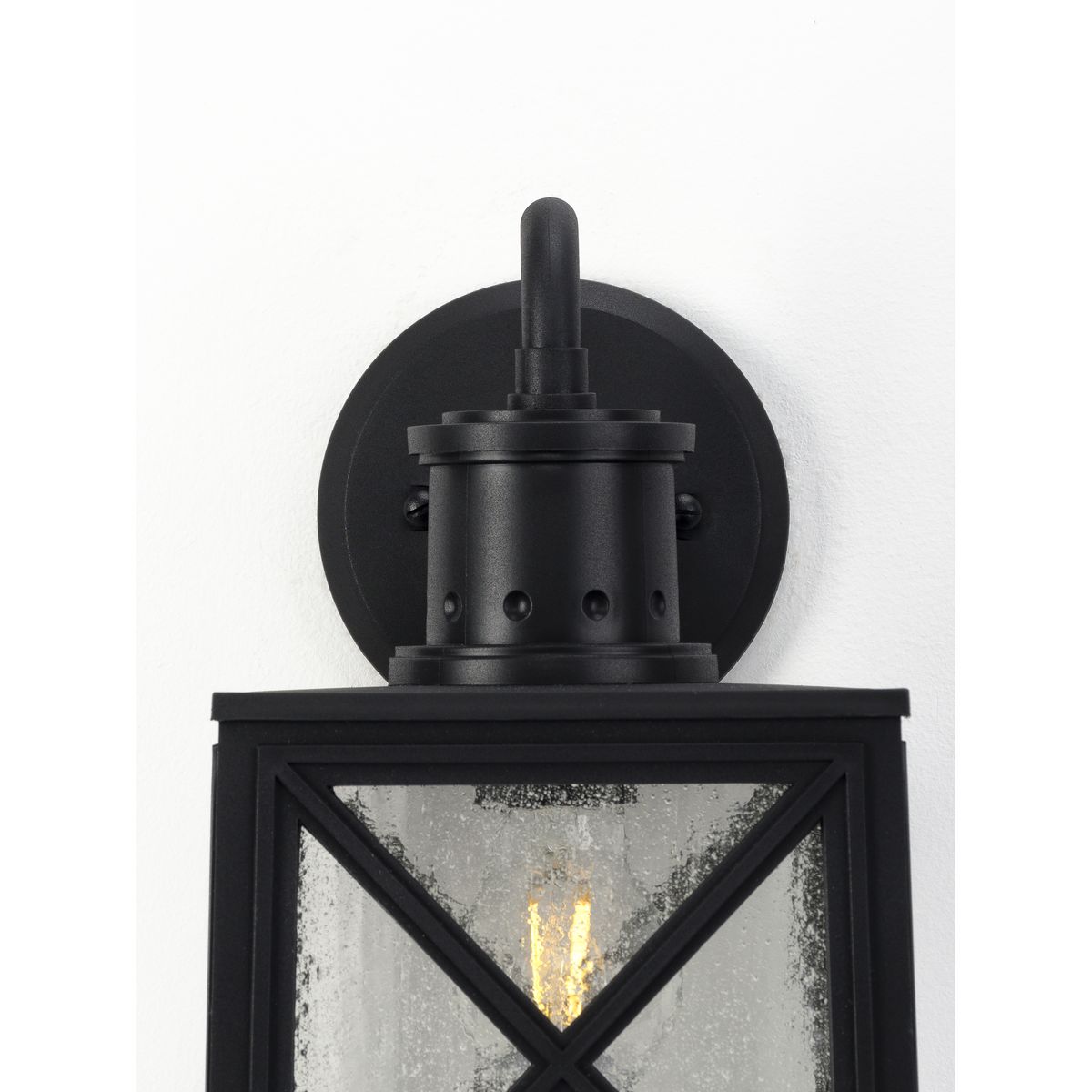 Black Metal Outdoor Lantern with Clear Seeded Glass
