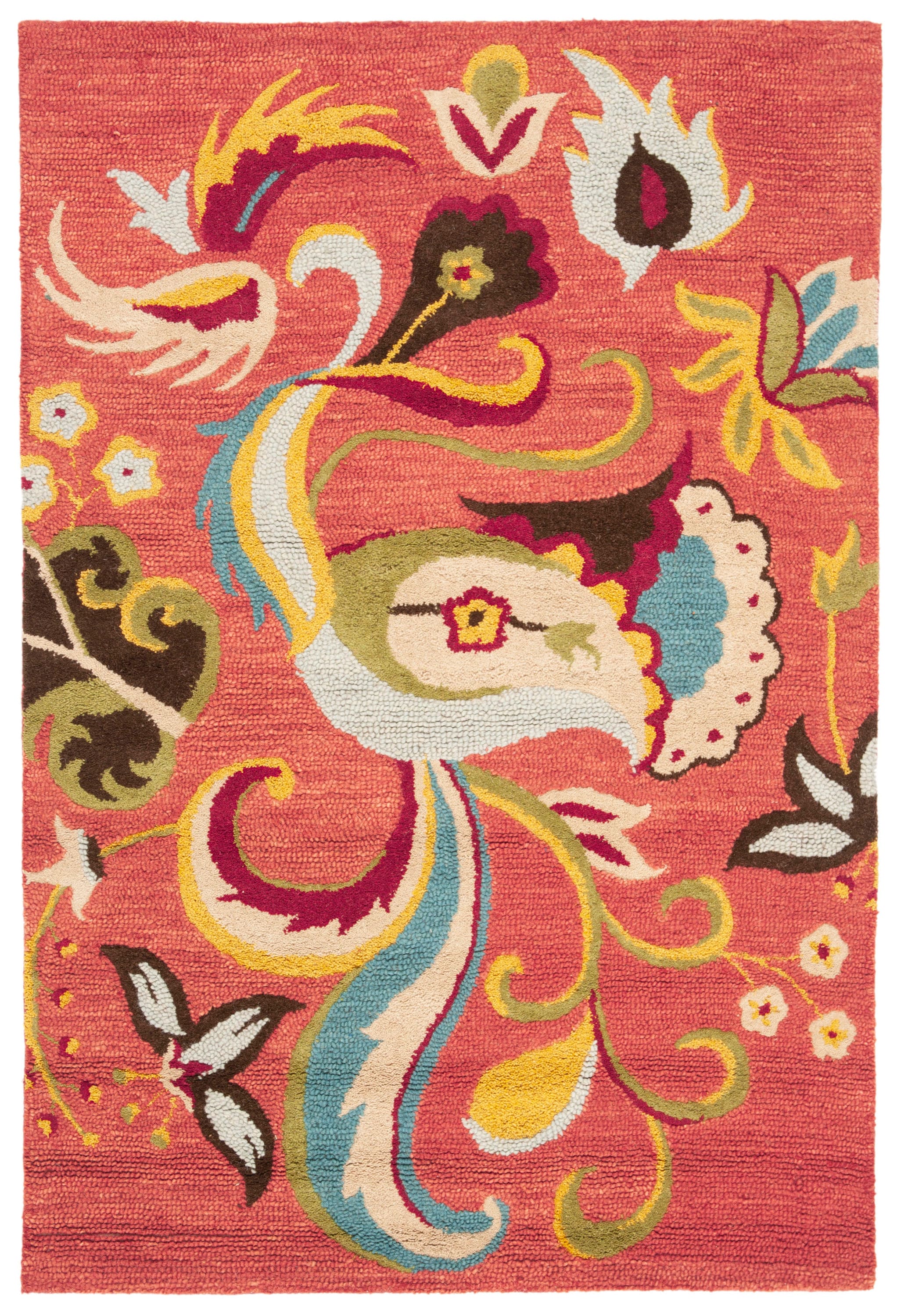Safavieh BLM680B-6 Blossom Alfreda 6 x 9 (ft) Hooked Wool Rust/Multi Rectangular Indoor Floral/Botanical Bohemian/Eclectic Area rug