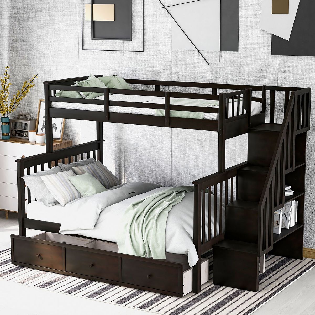 JASMODER LT000219AAP Espresso Full Composite Platform Bed with Storage