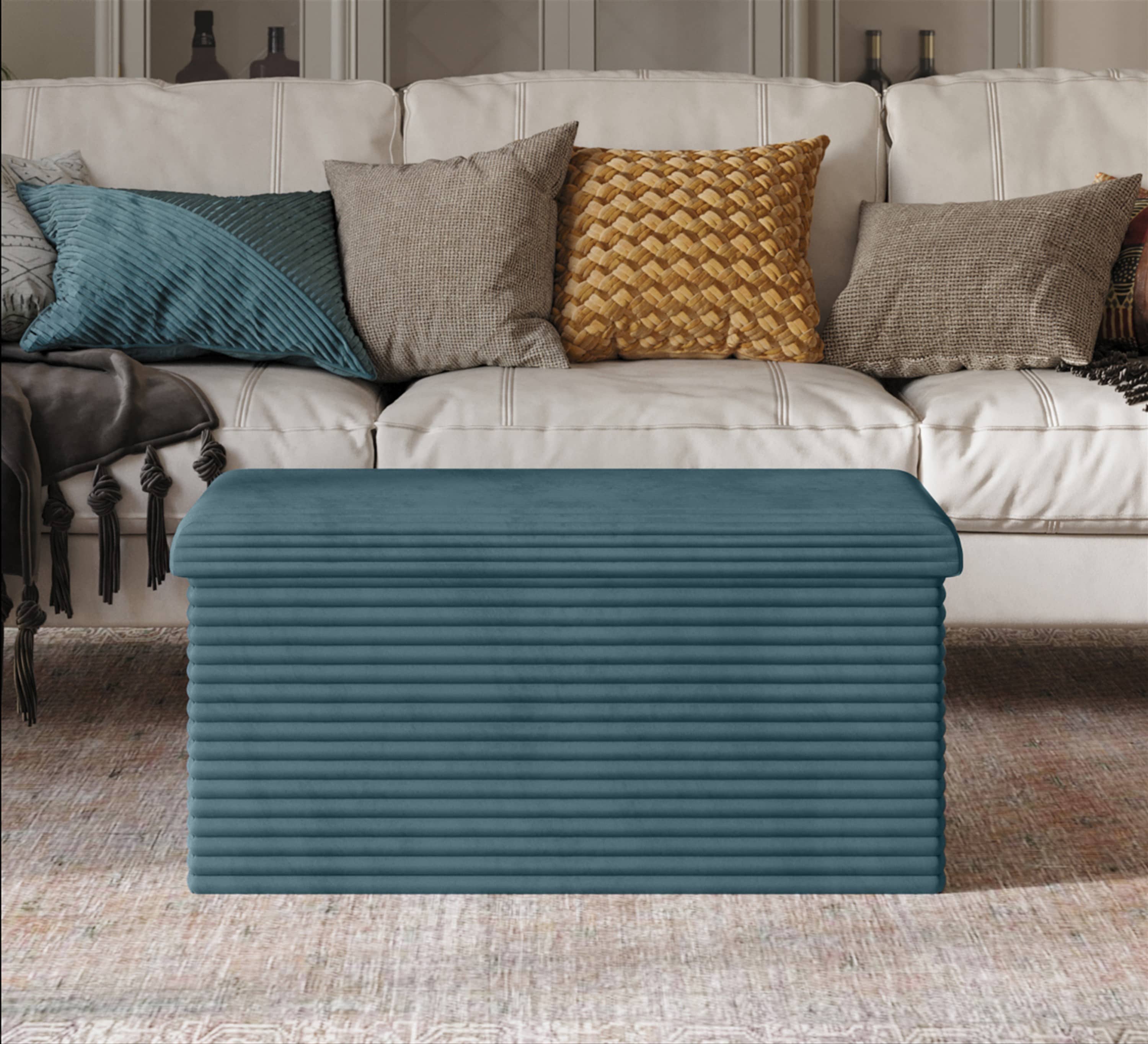 Home Design 10019M-011 Florence Modern Blue Storage Bench with Storage 30.3-in x 15.2-in x 14.6-in