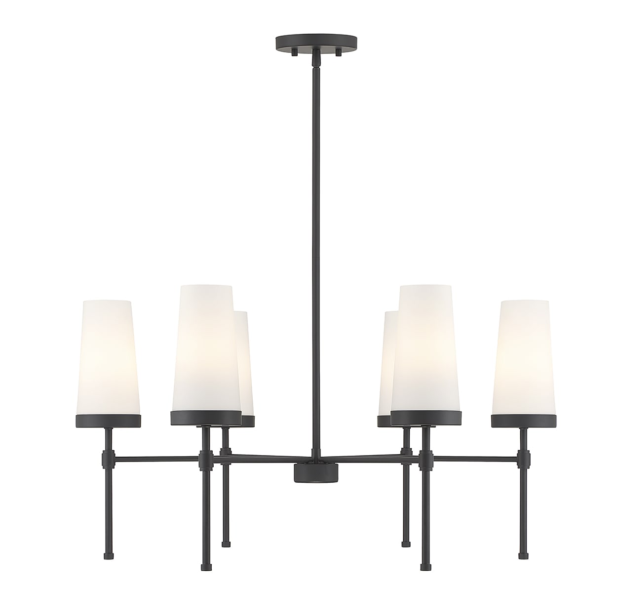 Matte Black 6-Light Chandelier with White Opal Glass Shades