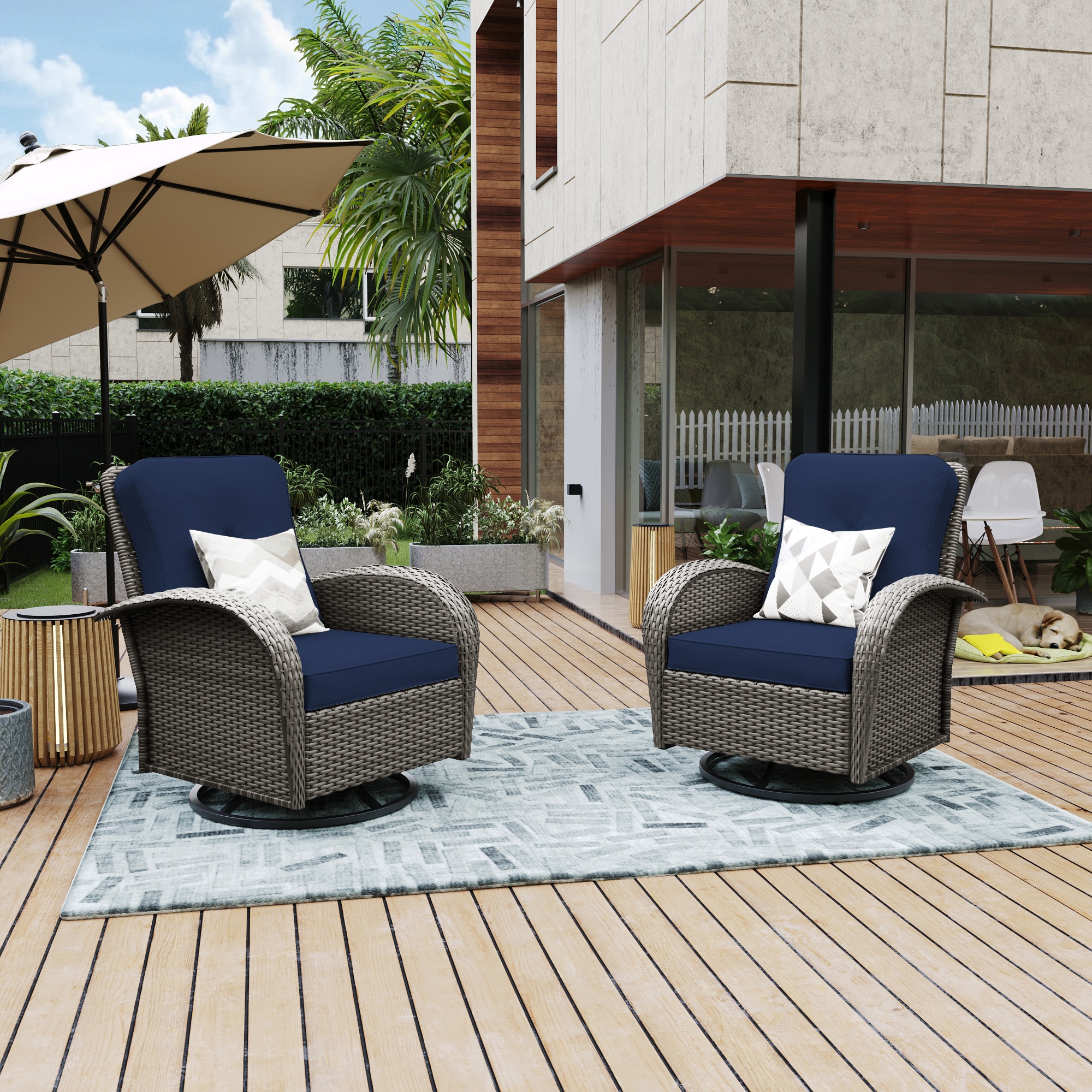 UPHA Y11DK-NAVYBLUE Rocking Chair Wicker with Navy Cushions