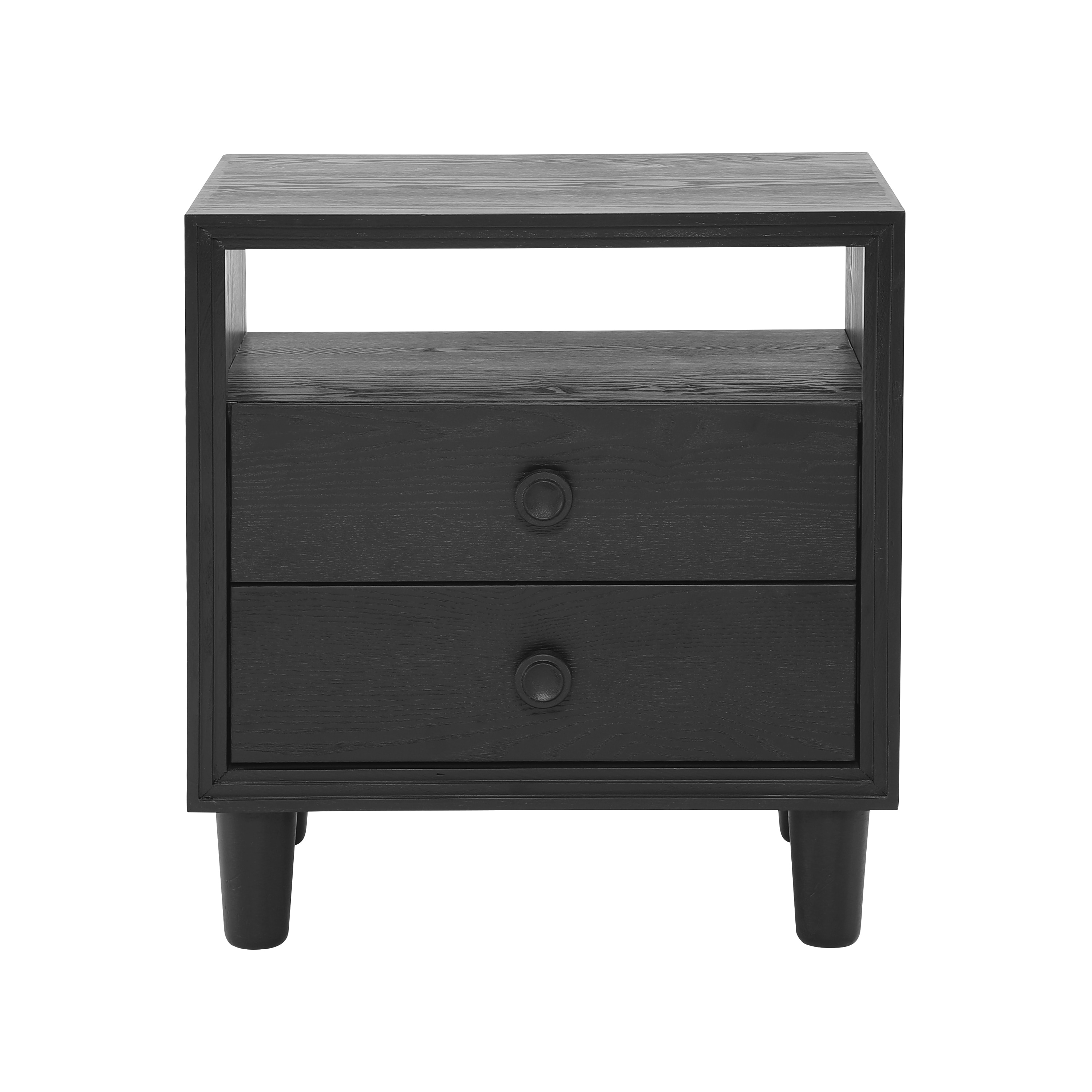 Christopher Knight Home - Black Open Shelf and 2 Drawer Wood Nightstand with Pine Legs
