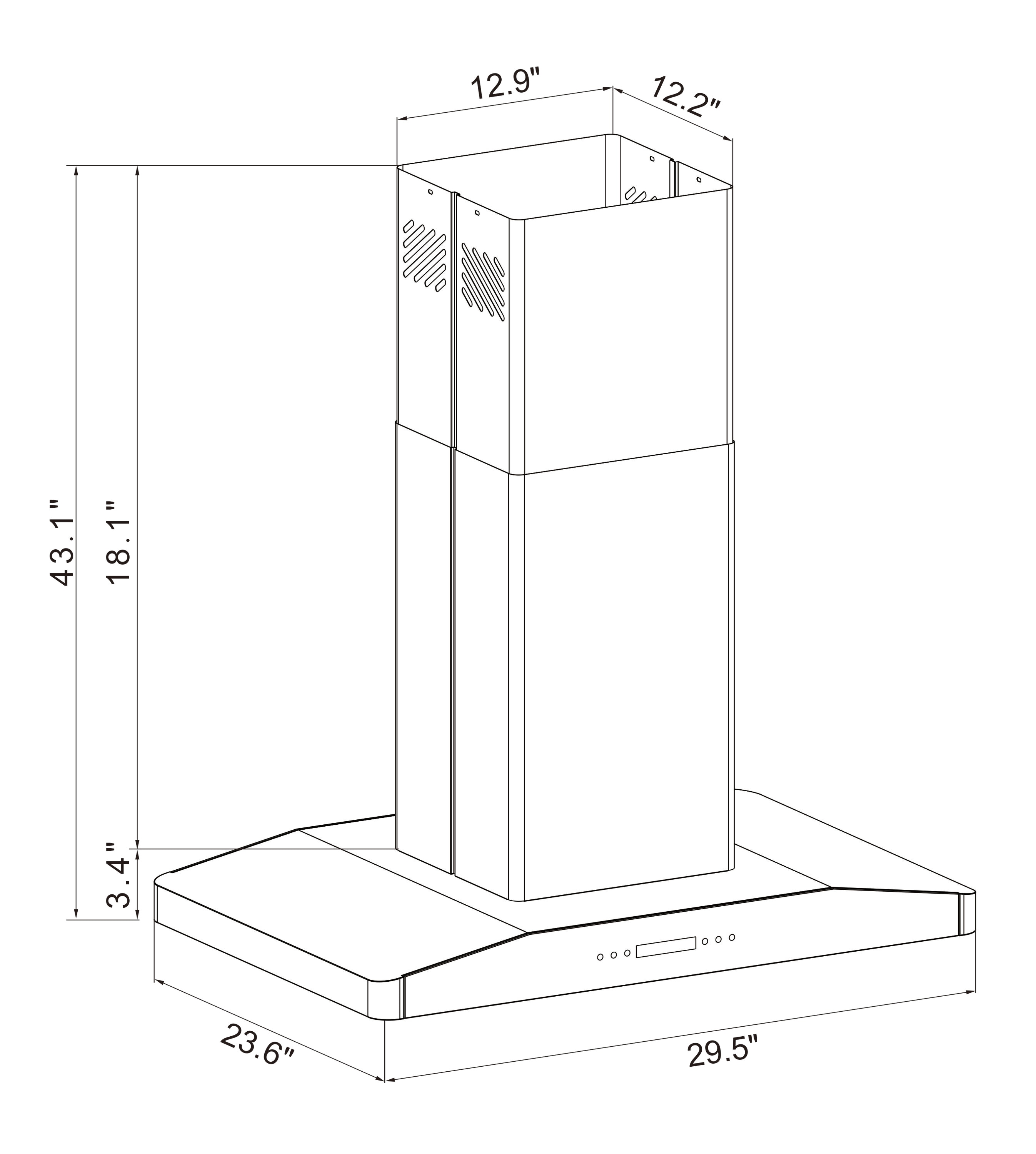 Winflo 30-in 475-CFM Convertible Stainless Steel Island Range Hood in ...