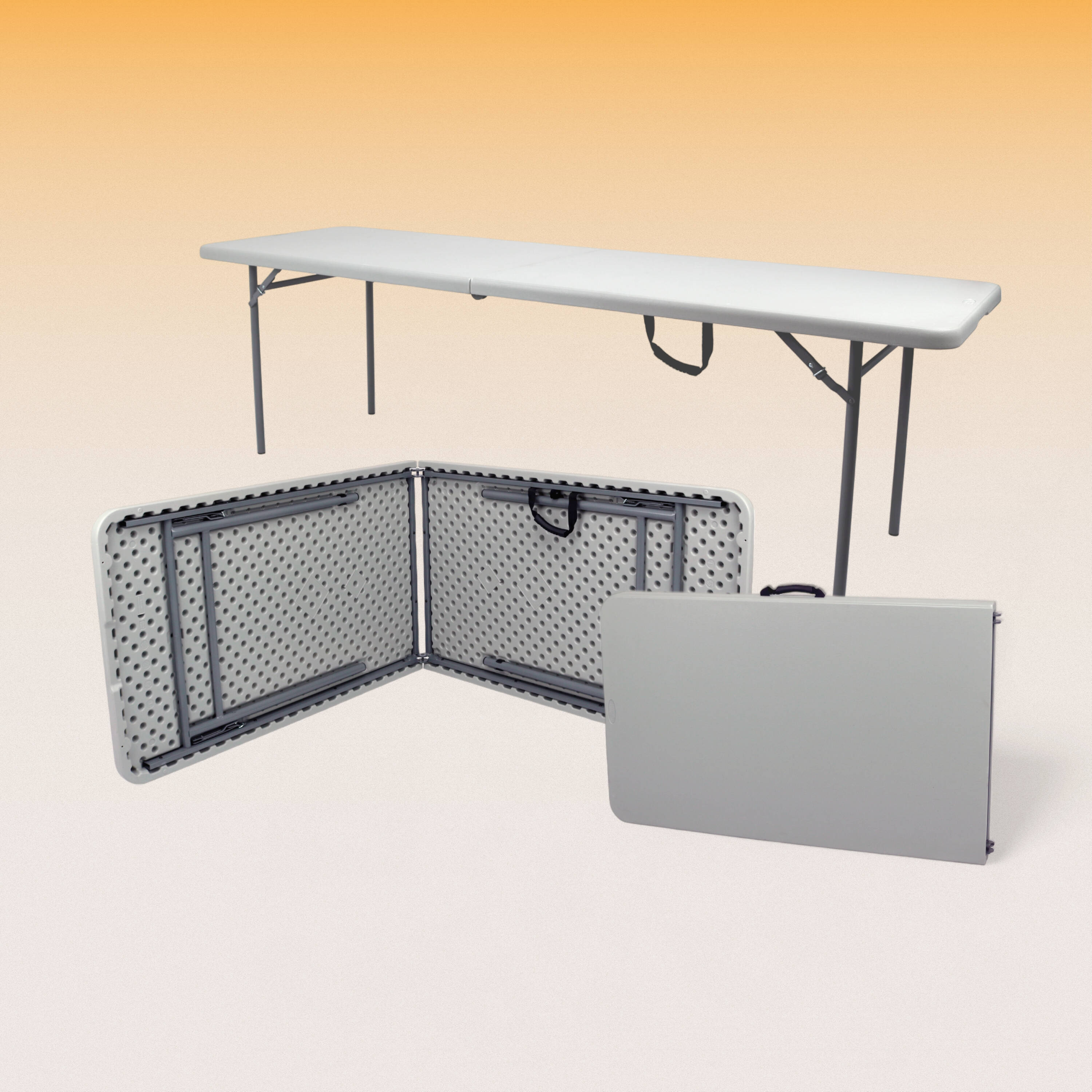 Hampden Furnishings HMDMSFT3096 2.5-ft x 8-ft Fold-in-Half Indoor or outdoor Rectangle Polypropylene Gray Folding dining table 10 -Person