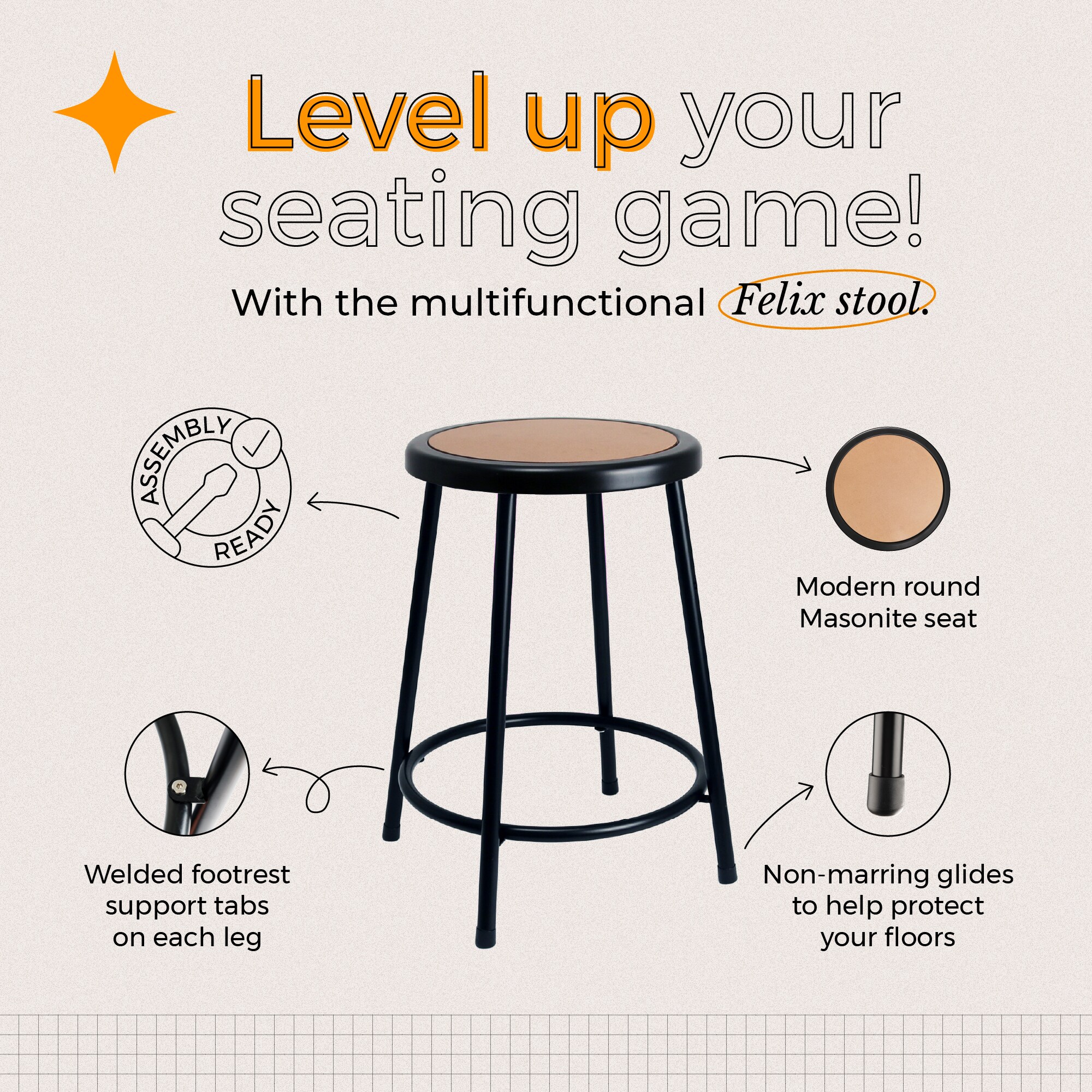 Hampden Furnishings HMD62KDBBK Creepers-Workseats - View #2