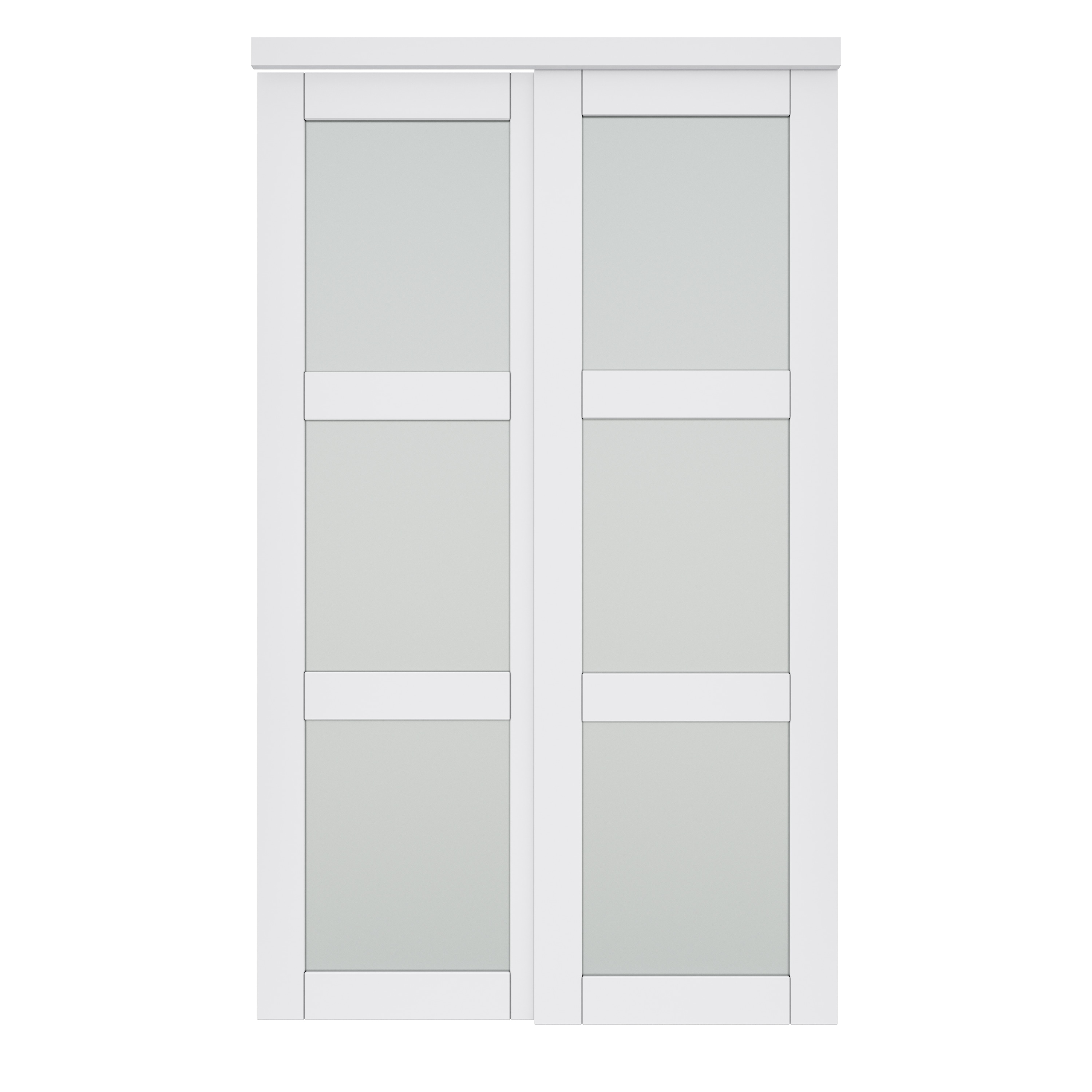 JUJUBON IN-CD-SLG-SD-3L-48 Closet Door 48-in x 80-in White 3-panel Frosted glass Smooth Solid core Prefinished MDF Closet Sliding Door ( Hardware Included )