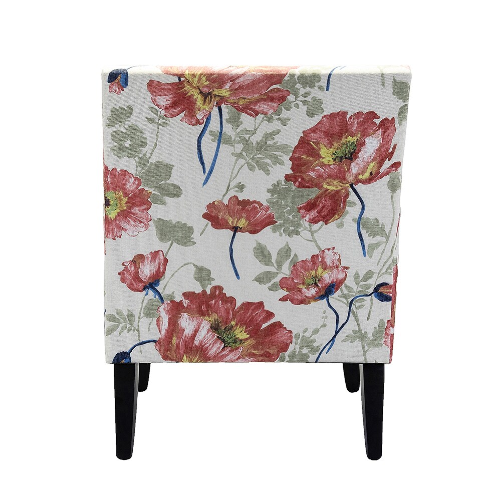 Red Floral Upholstered Accent Chair with Nailhead Trim